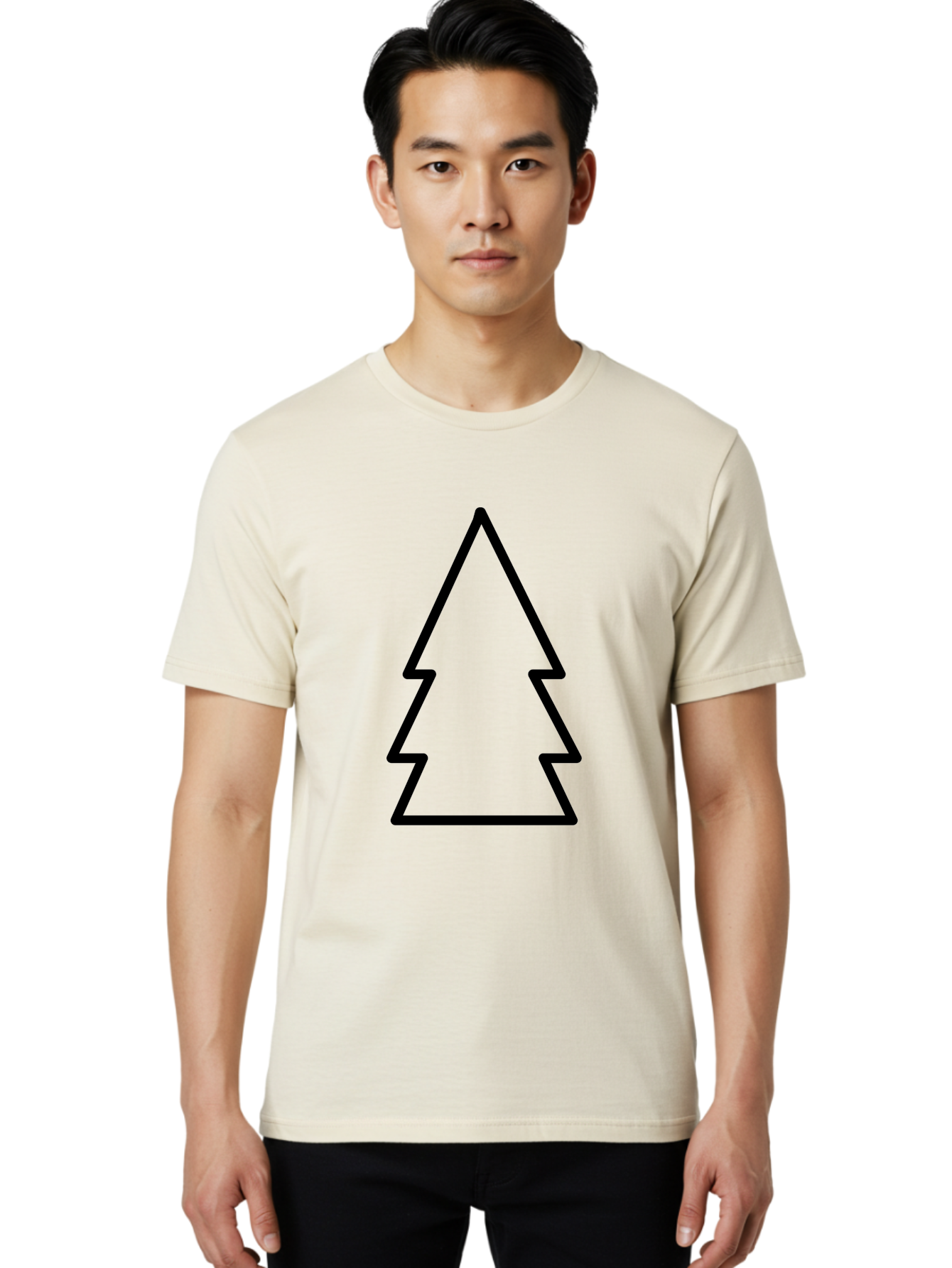 Christmas-Tree Men'S Graphic Tee, 100% Cotton, Comfortable Casual Summer Wear, Machine Washable, Christmas Tree Icon, Simple Design, Black Outline, Festive Symbol, Holiday Decoration, Minimalist Graphic, Seasonal Illustration - Aaa176