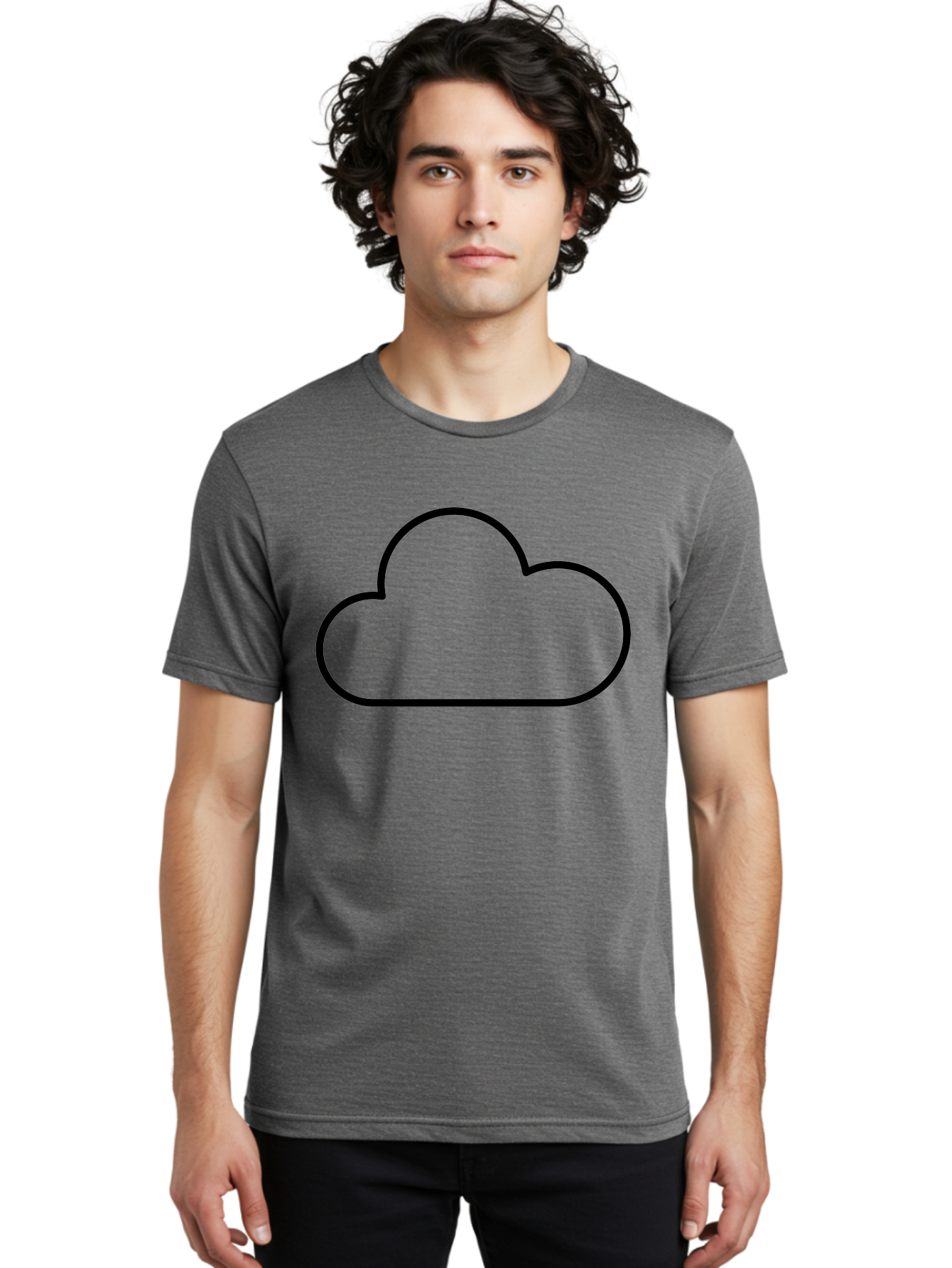 Cloud-2 Men'S Graphic Tee, 100% Cotton, Comfortable Casual Summer Wear, Machine Washable, Simple Cloud Icon, Cloud Computing, Digital Storage, Minimalist Design, Black Outline, Cloud Technology - Aaa178