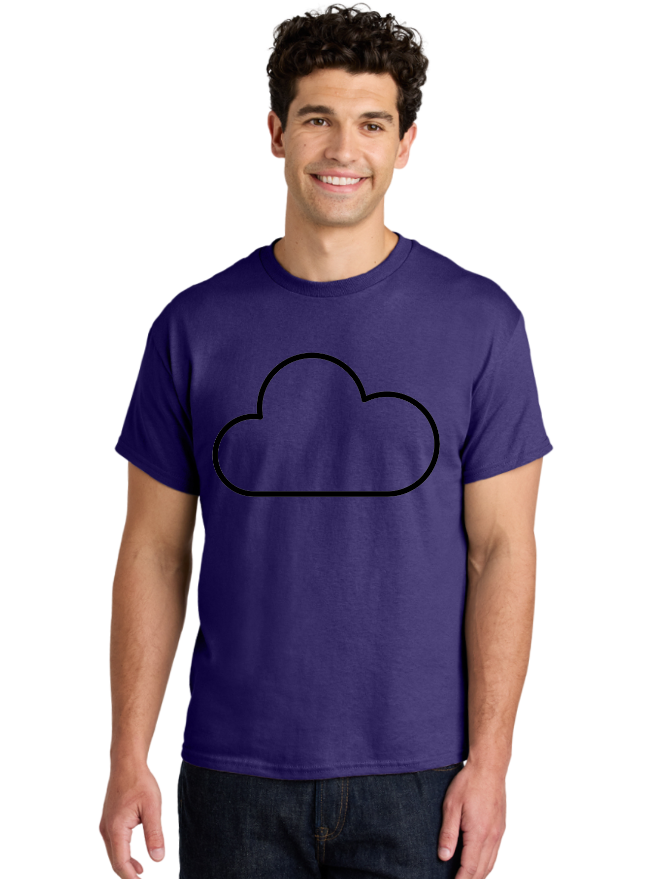 Cloud-2 Men'S Graphic Tee, 100% Cotton, Comfortable Casual Summer Wear, Machine Washable, Simple Cloud Icon, Cloud Computing, Digital Storage, Minimalist Design, Black Outline, Cloud Technology - Aaa178
