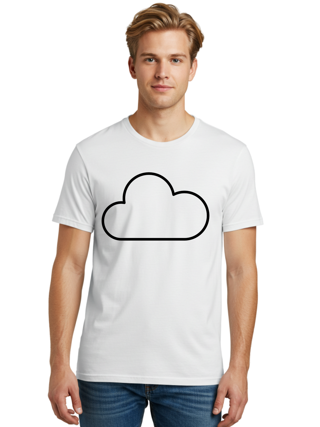 Cloud-2 Men'S Graphic Tee, 100% Cotton, Comfortable Casual Summer Wear, Machine Washable, Simple Cloud Icon, Cloud Computing, Digital Storage, Minimalist Design, Black Outline, Cloud Technology - Aaa178