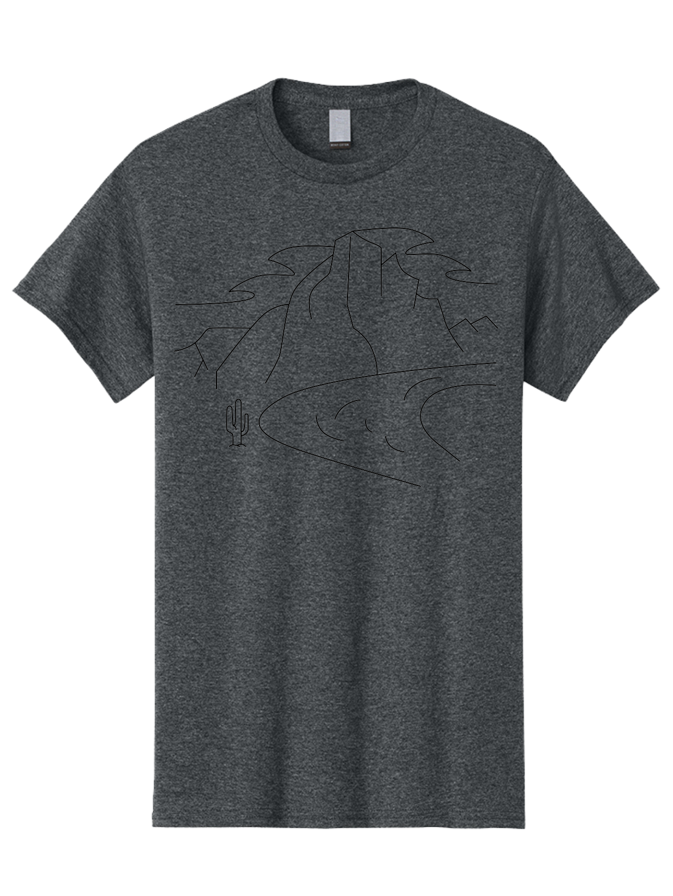Desert-Landscape-1 Men'S Graphic Tee, 100% Cotton, Comfortable Casual Summer Wear, Machine Washable, Desert Landscape, Mountain Range, Cactus, Minimalist Art, Simple Lines, Abstract Scenery, Wilderness, Rocky Terrain - Aaa183