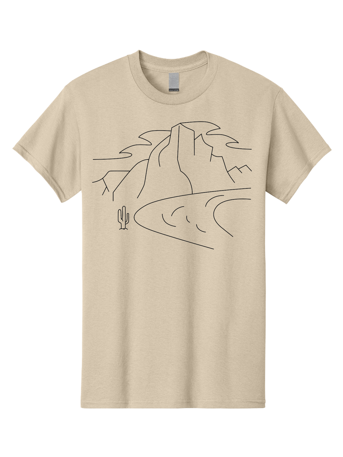 Desert-Landscape-1 Men'S Graphic Tee, 100% Cotton, Comfortable Casual Summer Wear, Machine Washable, Desert Landscape, Mountain Range, Cactus, Minimalist Art, Simple Lines, Abstract Scenery, Wilderness, Rocky Terrain - Aaa183