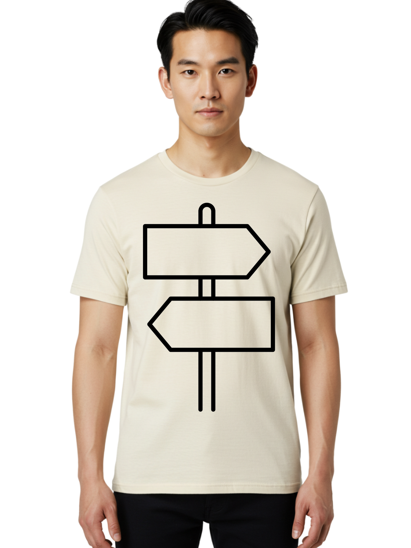 Directional-Signs Men'S Graphic Tee, 100% Cotton, Comfortable Casual Summer Wear, Machine Washable, Directional Signs, Navigation, Guidance, Decision Making, Path, Black Outlines, Pointers, Arrows - Aaa186