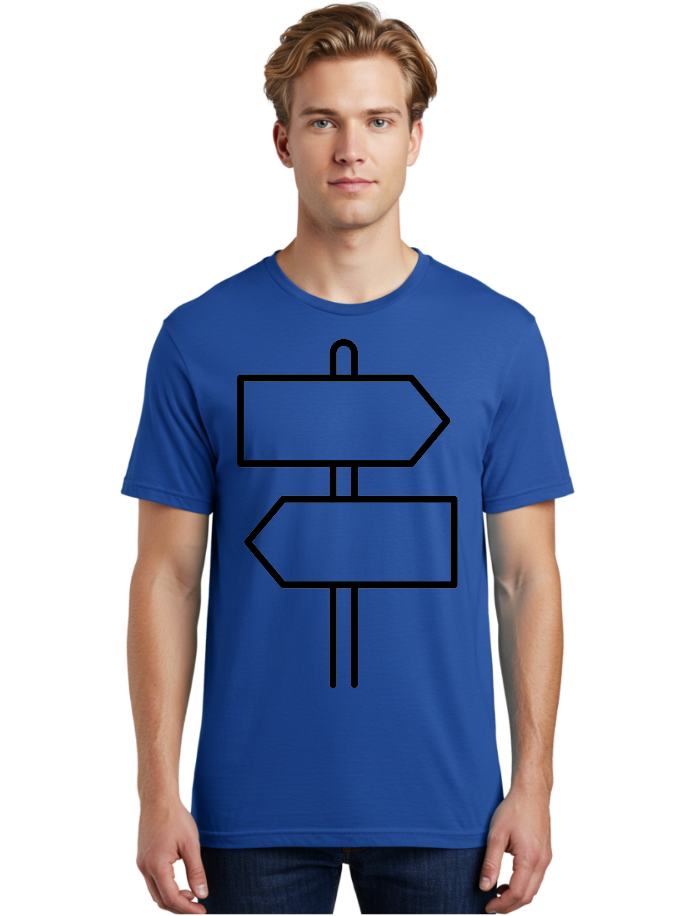 Directional-Signs Men'S Graphic Tee, 100% Cotton, Comfortable Casual Summer Wear, Machine Washable, Directional Signs, Navigation, Guidance, Decision Making, Path, Black Outlines, Pointers, Arrows - Aaa186