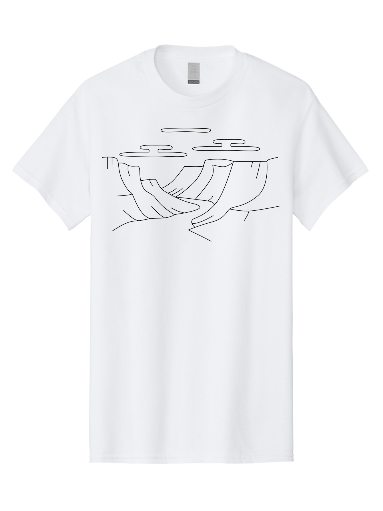 Grand-Canyon-Sketch Men'S Graphic Tee, 100% Cotton, Comfortable Casual Summer Wear, Machine Washable, Cliffs, Landscape Illustration, Minimalist Design, Simple Line Art, Scenic View, Clouds, Natural Scenery, Abstract Art - Aaa187