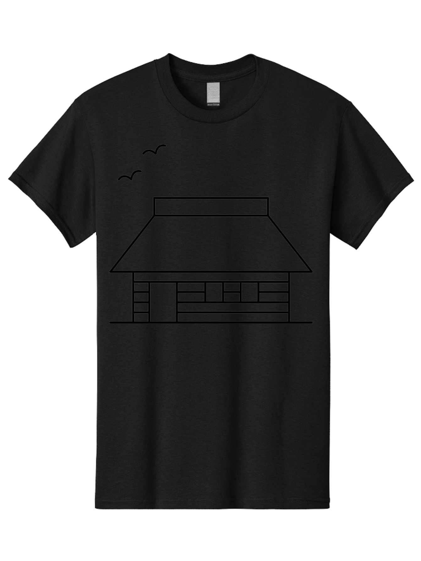 House-With-Birds Men'S Graphic Tee, 100% Cotton, Comfortable Casual Summer Wear, Machine Washable, Simple House Illustration, Minimalist Design, Birds Flying, Home Outline, Residential Architecture, Modern Graphic, Simple Shapes, - Aaa188