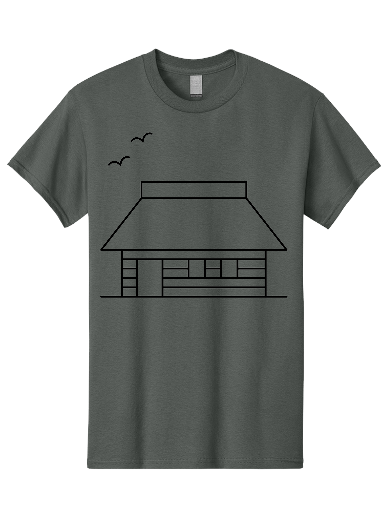 House-With-Birds Men'S Graphic Tee, 100% Cotton, Comfortable Casual Summer Wear, Machine Washable, Simple House Illustration, Minimalist Design, Birds Flying, Home Outline, Residential Architecture, Modern Graphic, Simple Shapes, - Aaa188
