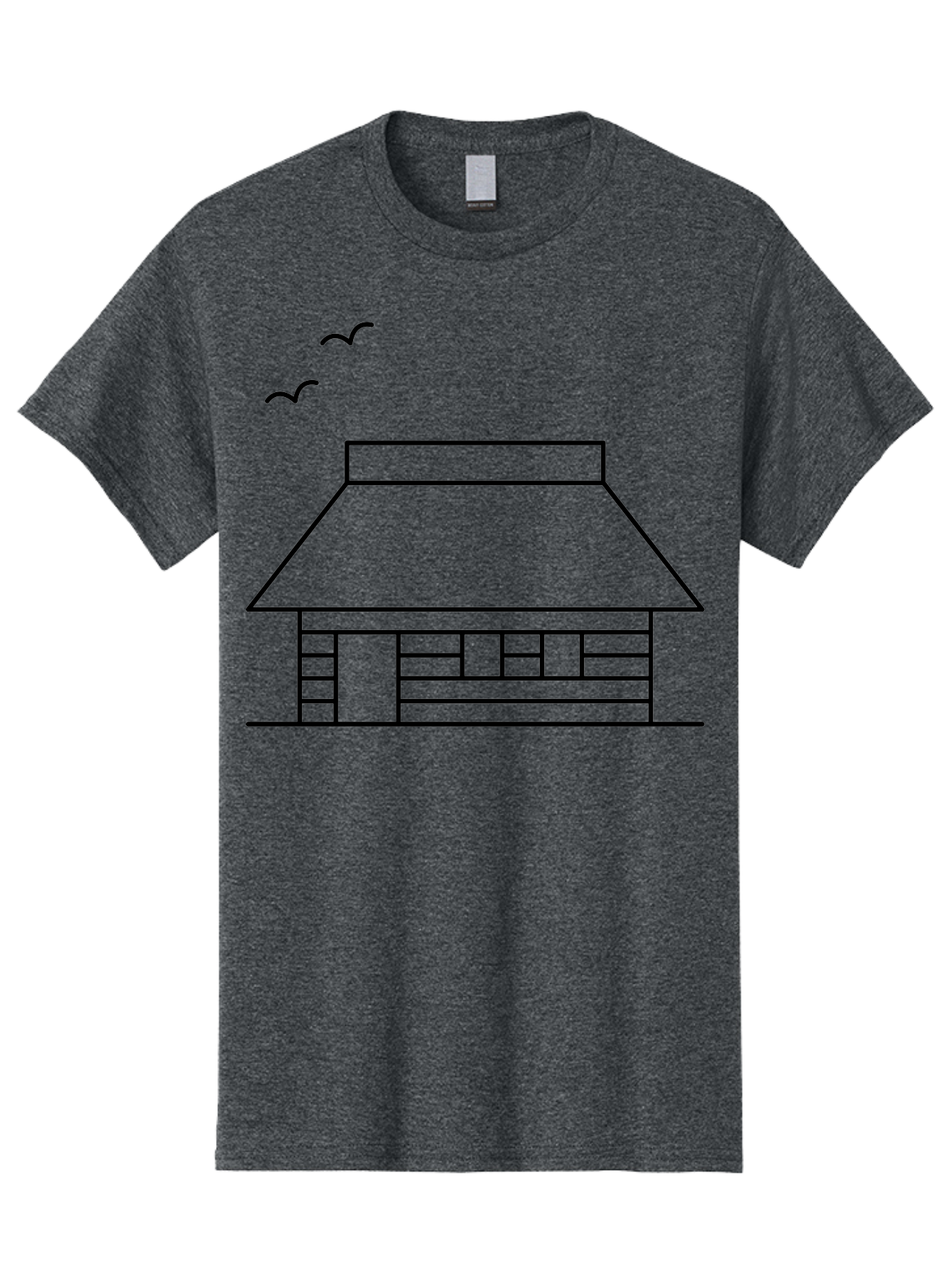 House-With-Birds Men'S Graphic Tee, 100% Cotton, Comfortable Casual Summer Wear, Machine Washable, Simple House Illustration, Minimalist Design, Birds Flying, Home Outline, Residential Architecture, Modern Graphic, Simple Shapes, - Aaa188