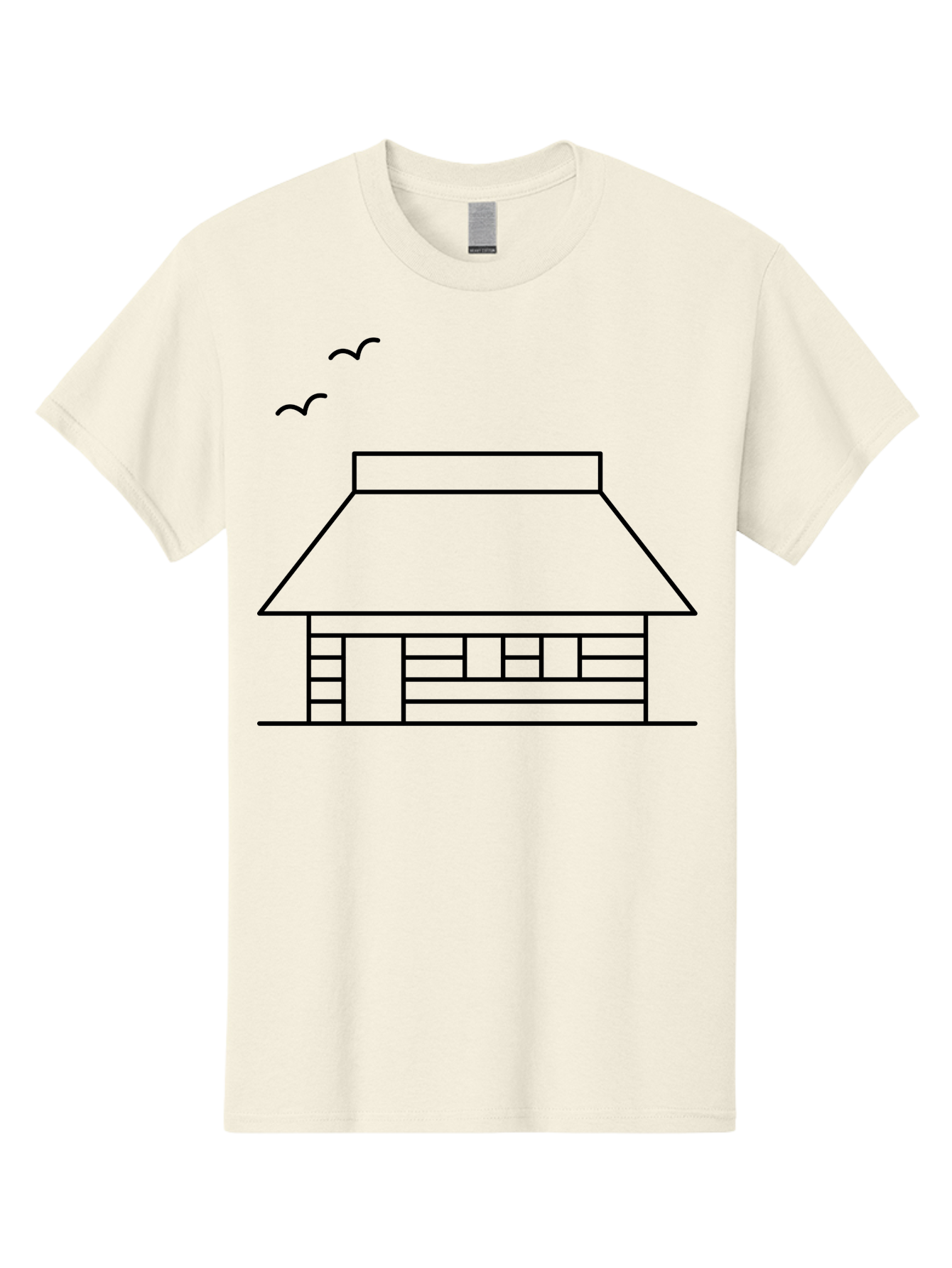 House-With-Birds Men'S Graphic Tee, 100% Cotton, Comfortable Casual Summer Wear, Machine Washable, Simple House Illustration, Minimalist Design, Birds Flying, Home Outline, Residential Architecture, Modern Graphic, Simple Shapes, - Aaa188