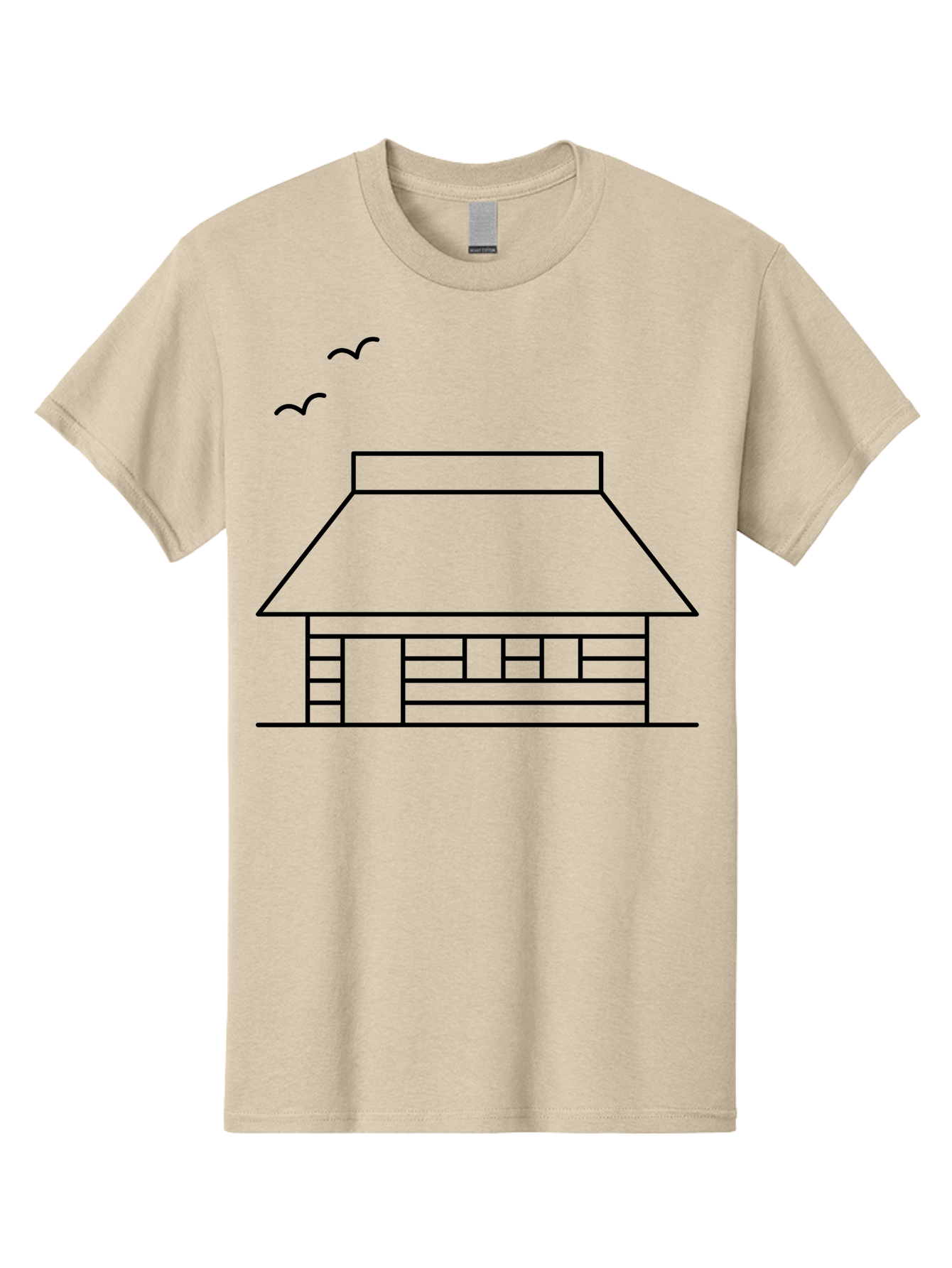 House-With-Birds Men'S Graphic Tee, 100% Cotton, Comfortable Casual Summer Wear, Machine Washable, Simple House Illustration, Minimalist Design, Birds Flying, Home Outline, Residential Architecture, Modern Graphic, Simple Shapes, - Aaa188