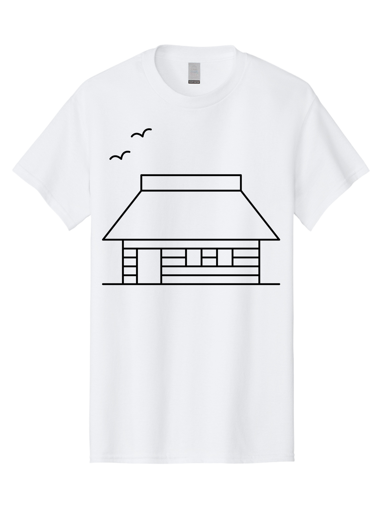 House-With-Birds Men'S Graphic Tee, 100% Cotton, Comfortable Casual Summer Wear, Machine Washable, Simple House Illustration, Minimalist Design, Birds Flying, Home Outline, Residential Architecture, Modern Graphic, Simple Shapes, - Aaa188