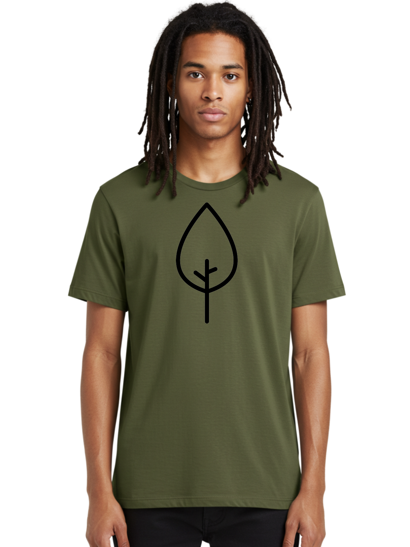 Leaf Men'S Graphic Tee, 100% Cotton, Comfortable Casual Summer Wear, Machine Washable, Simple Leaf Icon, Minimalist Design, Nature Symbol, Eco-Friendly Logo, Black Outline, Leaf Shape - Aaa189