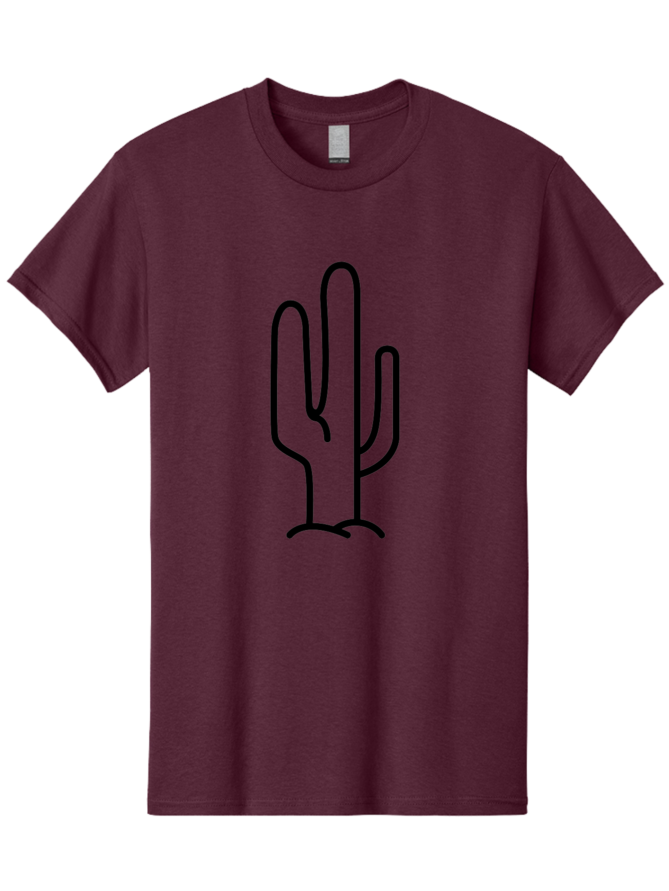 Middle-Finger-Cactus Men'S Graphic Tee, 100% Cotton, Comfortable Casual Summer Wear, Machine Washable, Simple Cactus Drawing, Minimalist Design, Black Outline, Desert Flora, Succulent Plant, Prickly Pear, Cartoon Style, Modern Art - Aaa194