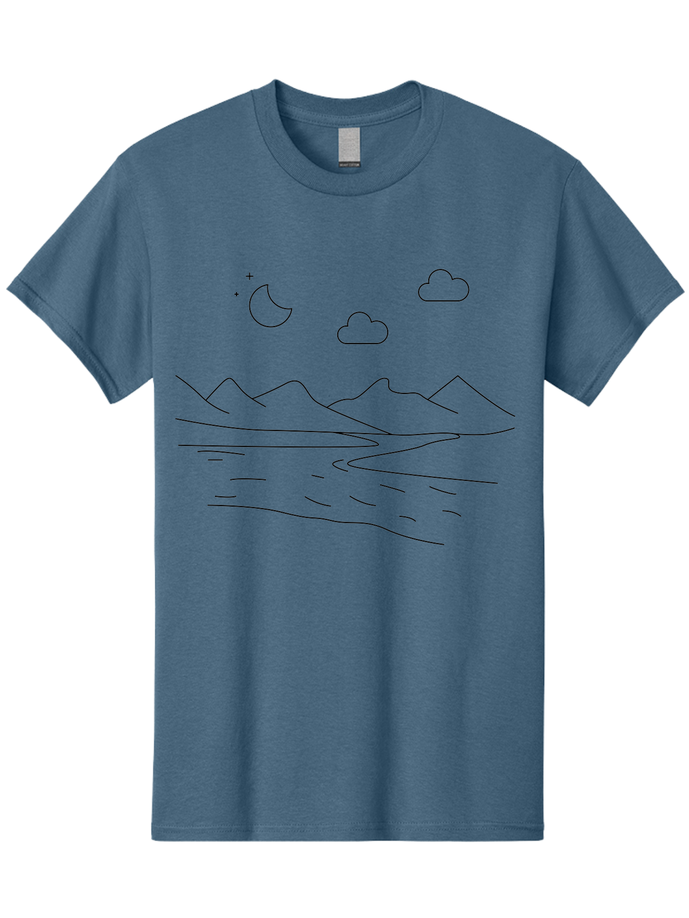 Moon-Stars-And-Clouds Men'S Graphic Tee, 100% Cotton, Comfortable Casual Summer Wear, Machine Washable, Moon And Stars, Serene Landscape, Majestic Mountains, Calm Water, Peaceful Atmosphere, Minimalist Design, Simple Art - Aaa195