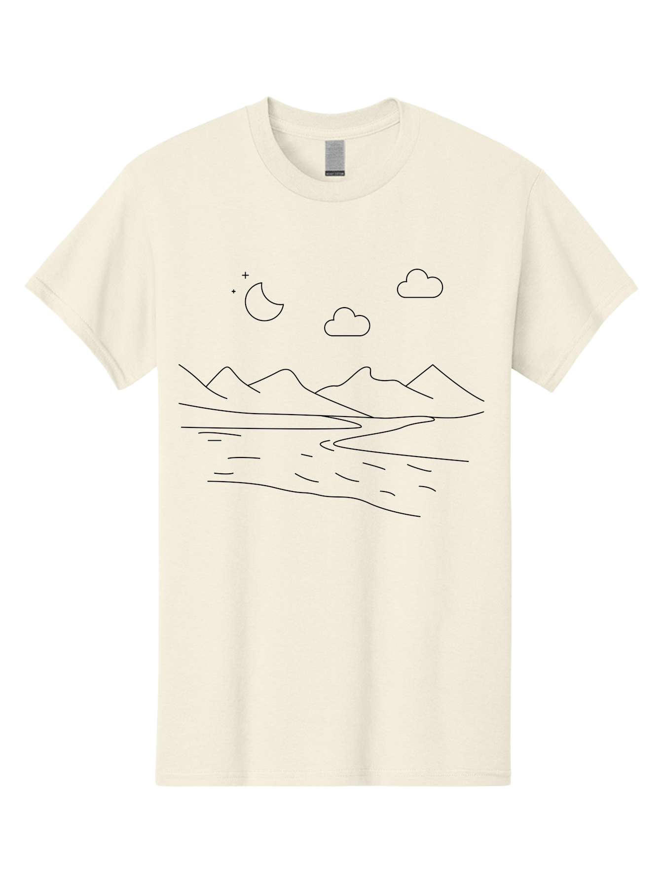 Moon-Stars-And-Clouds Men'S Graphic Tee, 100% Cotton, Comfortable Casual Summer Wear, Machine Washable, Moon And Stars, Serene Landscape, Majestic Mountains, Calm Water, Peaceful Atmosphere, Minimalist Design, Simple Art - Aaa195