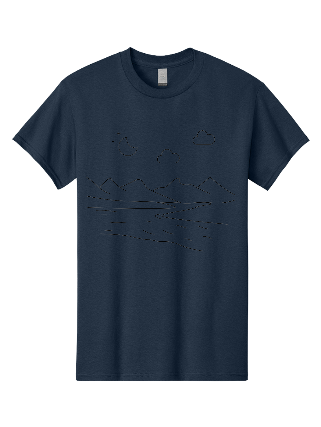 Moon-Stars-And-Clouds Men'S Graphic Tee, 100% Cotton, Comfortable Casual Summer Wear, Machine Washable, Moon And Stars, Serene Landscape, Majestic Mountains, Calm Water, Peaceful Atmosphere, Minimalist Design, Simple Art - Aaa195