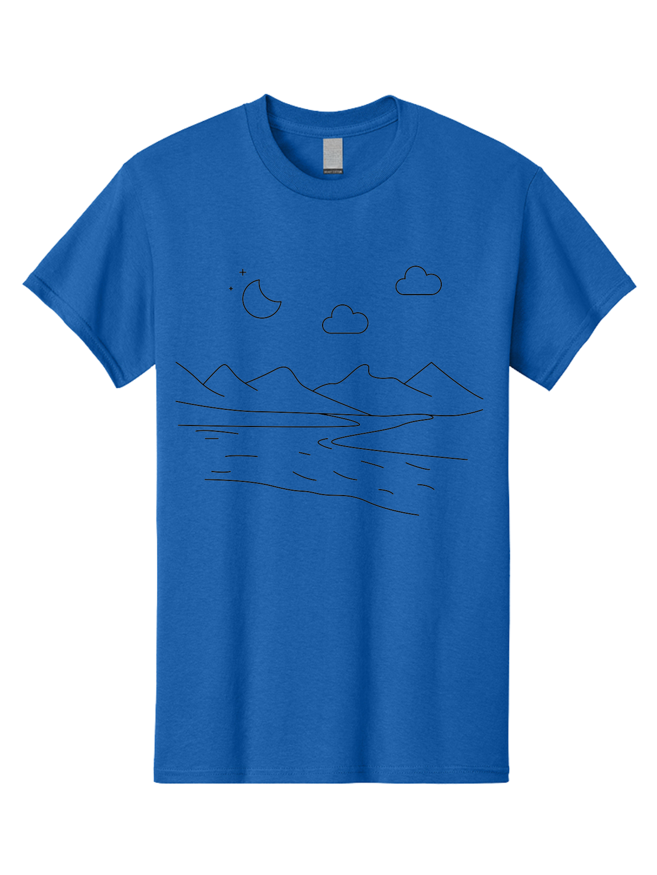 Moon-Stars-And-Clouds Men'S Graphic Tee, 100% Cotton, Comfortable Casual Summer Wear, Machine Washable, Moon And Stars, Serene Landscape, Majestic Mountains, Calm Water, Peaceful Atmosphere, Minimalist Design, Simple Art - Aaa195