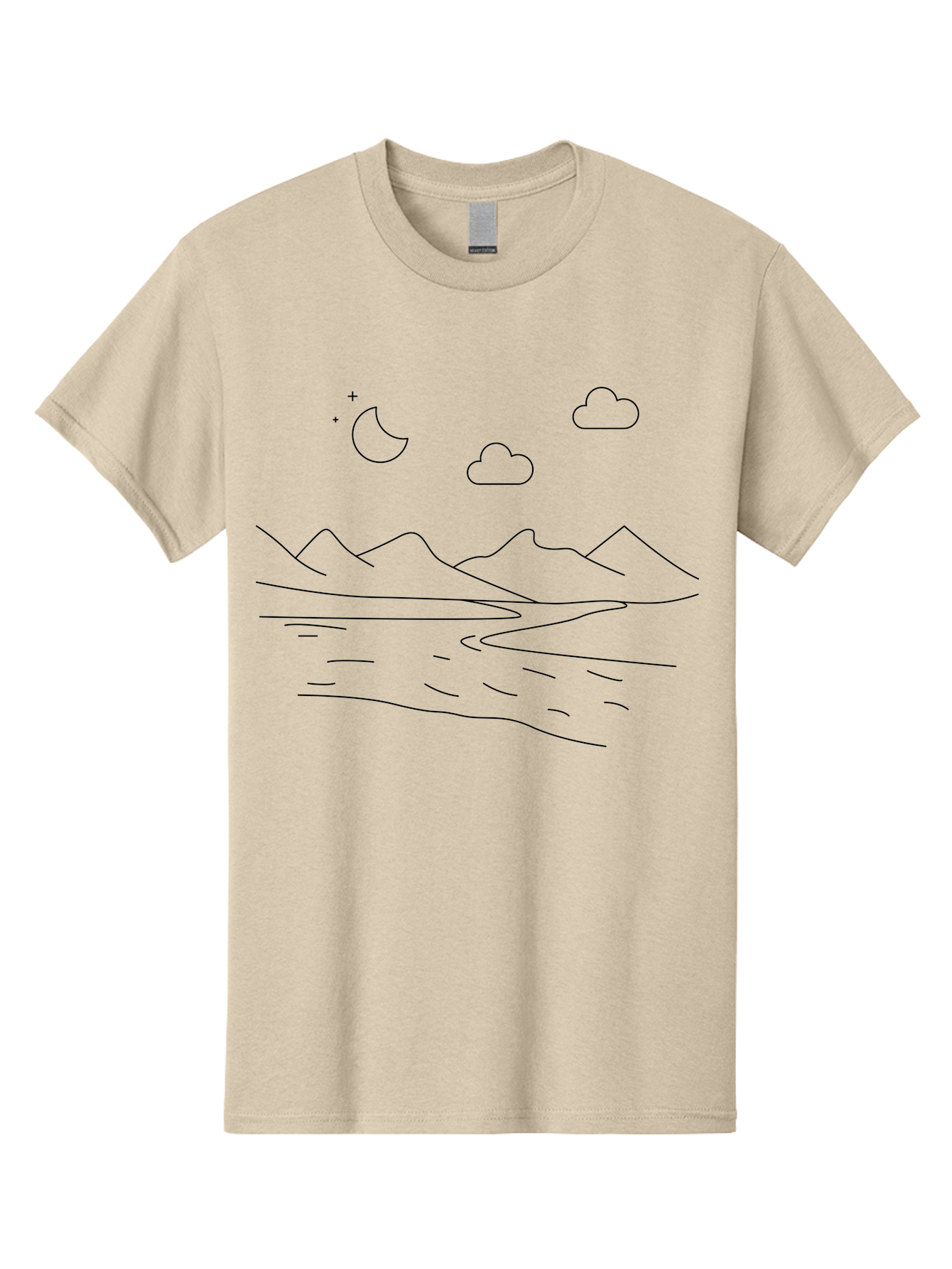 Moon-Stars-And-Clouds Men'S Graphic Tee, 100% Cotton, Comfortable Casual Summer Wear, Machine Washable, Moon And Stars, Serene Landscape, Majestic Mountains, Calm Water, Peaceful Atmosphere, Minimalist Design, Simple Art - Aaa195