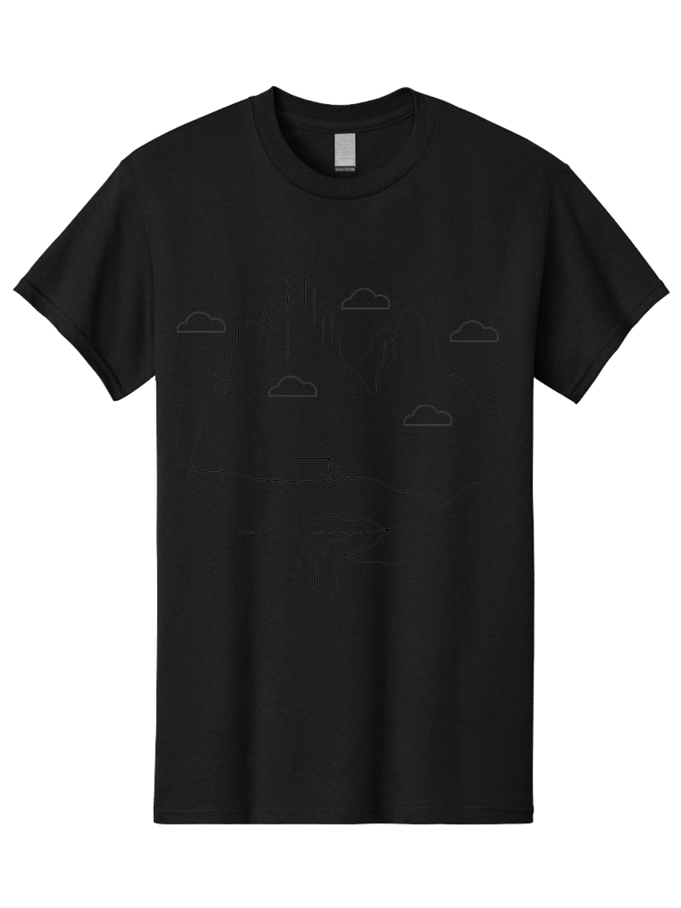 Mountain-Landscape-1 Men'S Graphic Tee, 100% Cotton, Comfortable Casual Summer Wear, Machine Washable, Mountain Peaks, Serene Landscape, Simple Illustration, Minimalist Art, Camping Tent, Outdoor Scenery, Rocky Terrain, Cloudy Sky, - Aaa196