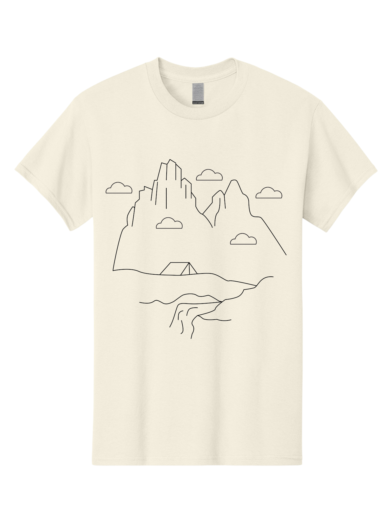 Mountain-Landscape-1 Men'S Graphic Tee, 100% Cotton, Comfortable Casual Summer Wear, Machine Washable, Mountain Peaks, Serene Landscape, Simple Illustration, Minimalist Art, Camping Tent, Outdoor Scenery, Rocky Terrain, Cloudy Sky, - Aaa196