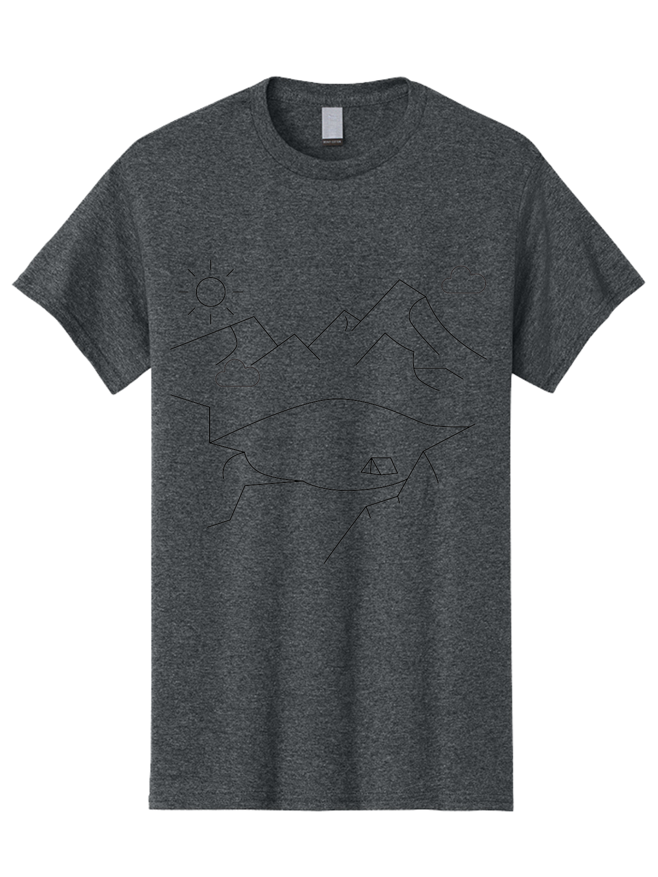 Mountain-Landscape Men'S Graphic Tee, 100% Cotton, Comfortable Casual Summer Wear, Machine Washable, Outdoor Adventure, Nature Escape, Mountains, Tent, Simple Drawing, Serene Landscape, Camping, Scenic View - Aaa198
