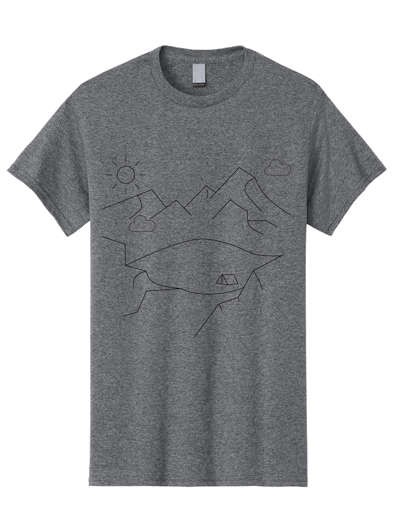 Mountain-Landscape Men'S Graphic Tee, 100% Cotton, Comfortable Casual Summer Wear, Machine Washable, Outdoor Adventure, Nature Escape, Mountains, Tent, Simple Drawing, Serene Landscape, Camping, Scenic View - Aaa198