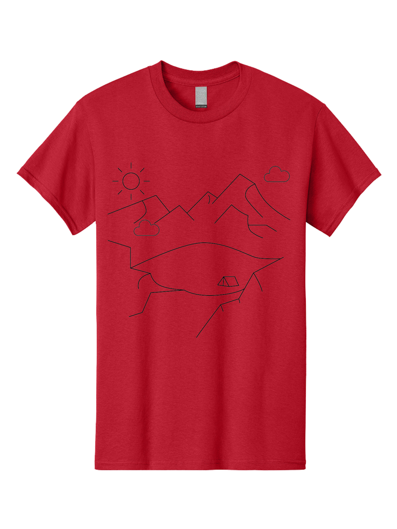 Mountain-Landscape Men'S Graphic Tee, 100% Cotton, Comfortable Casual Summer Wear, Machine Washable, Outdoor Adventure, Nature Escape, Mountains, Tent, Simple Drawing, Serene Landscape, Camping, Scenic View - Aaa198
