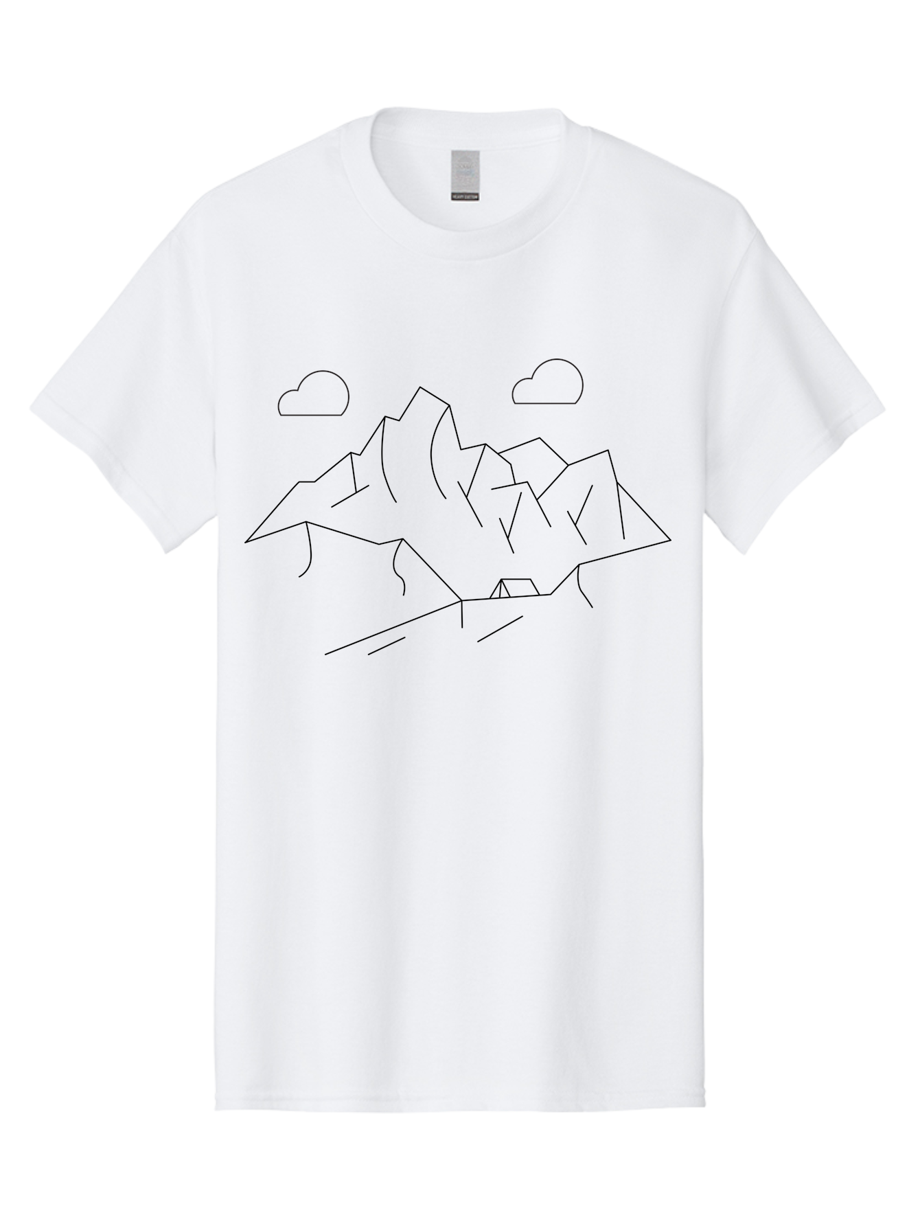 Mountain-Range Men'S Graphic Tee, 100% Cotton, Comfortable Casual Summer Wear, Machine Washable, Mountain Landscape, Simple Line Art, Minimalist Design, Clouds, Outdoor Scenery, Natural Beauty, Serene Atmosphere, Modern Illustrations, - Aaa199
