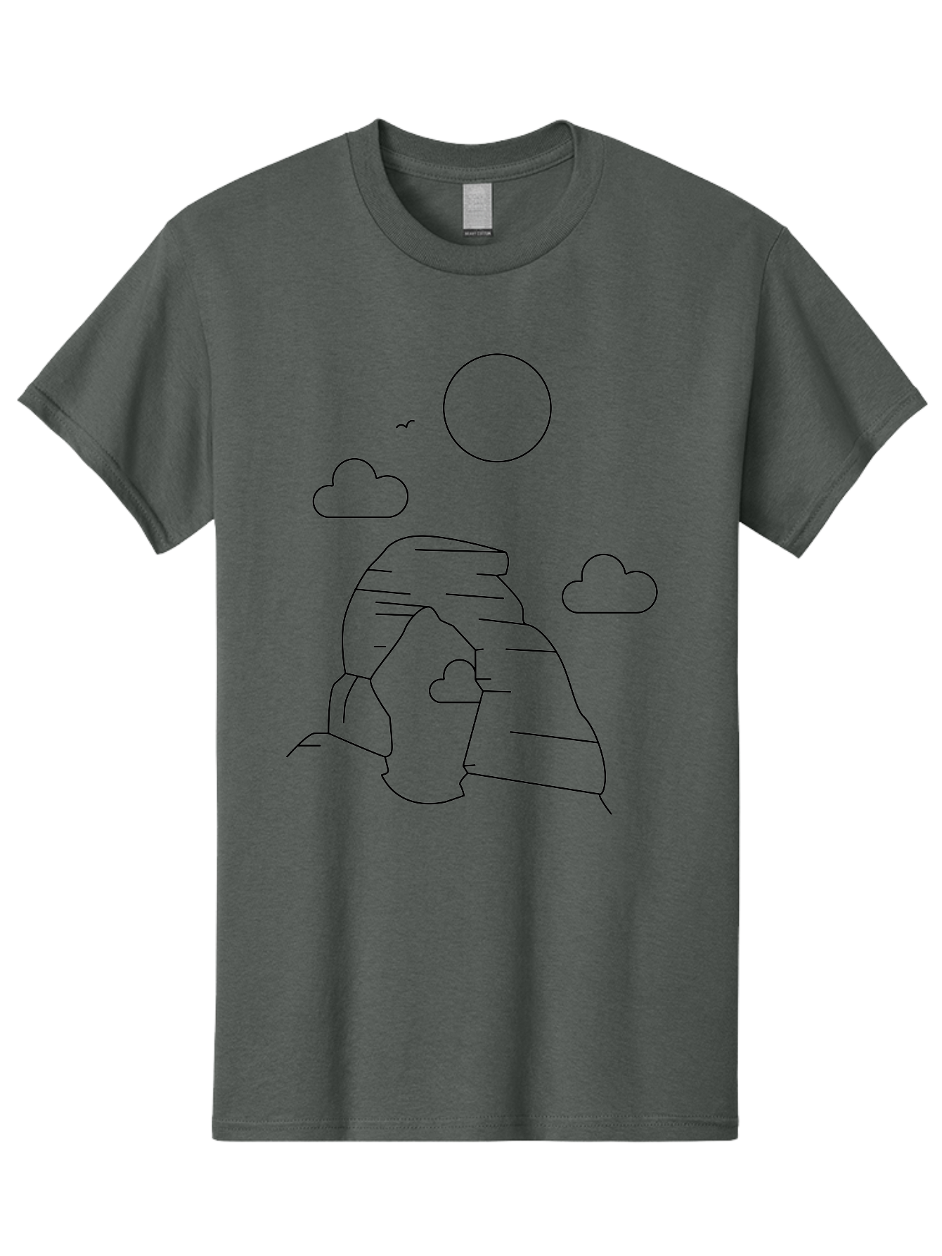 Rock-Formation Men'S Graphic Tee, 100% Cotton, Comfortable Casual Summer Wear, Machine Washable, Rocky Landscape, Minimalist Art, Simple Shapes, Whimsical Design, Clouds, Sun, Birds Flying, Serene Atmosphere, Modern Illustration, - Aaa203