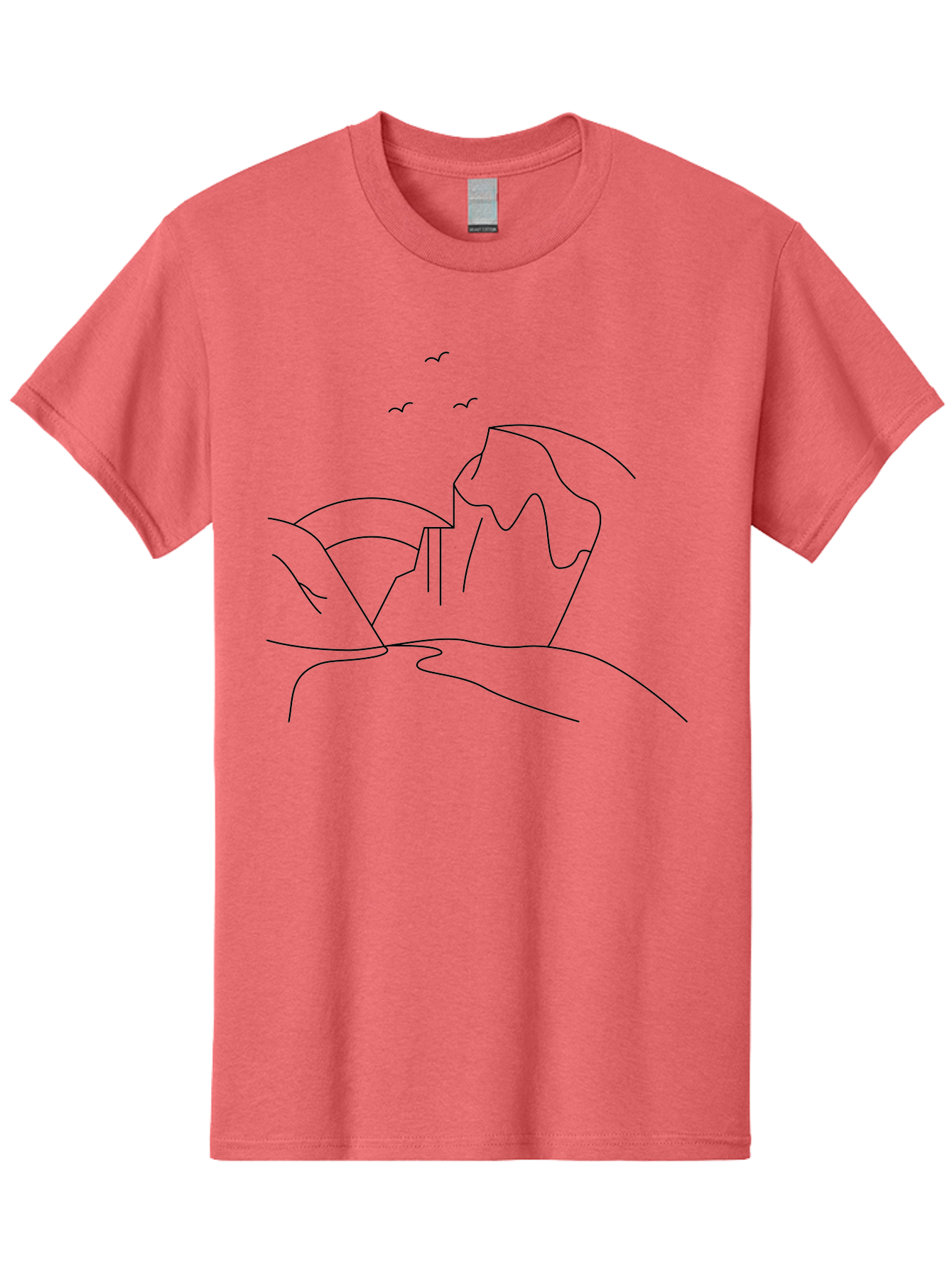 Simple-Cliff Men'S Graphic Tee, 100% Cotton, Comfortable Casual Summer Wear, Machine Washable, Cliffside Landscape, Minimalist Design, Birds In Flight, Scenic View, Natural Scenery, Simple Lines, Modern Art, Serene Atmosphere - Aaa204