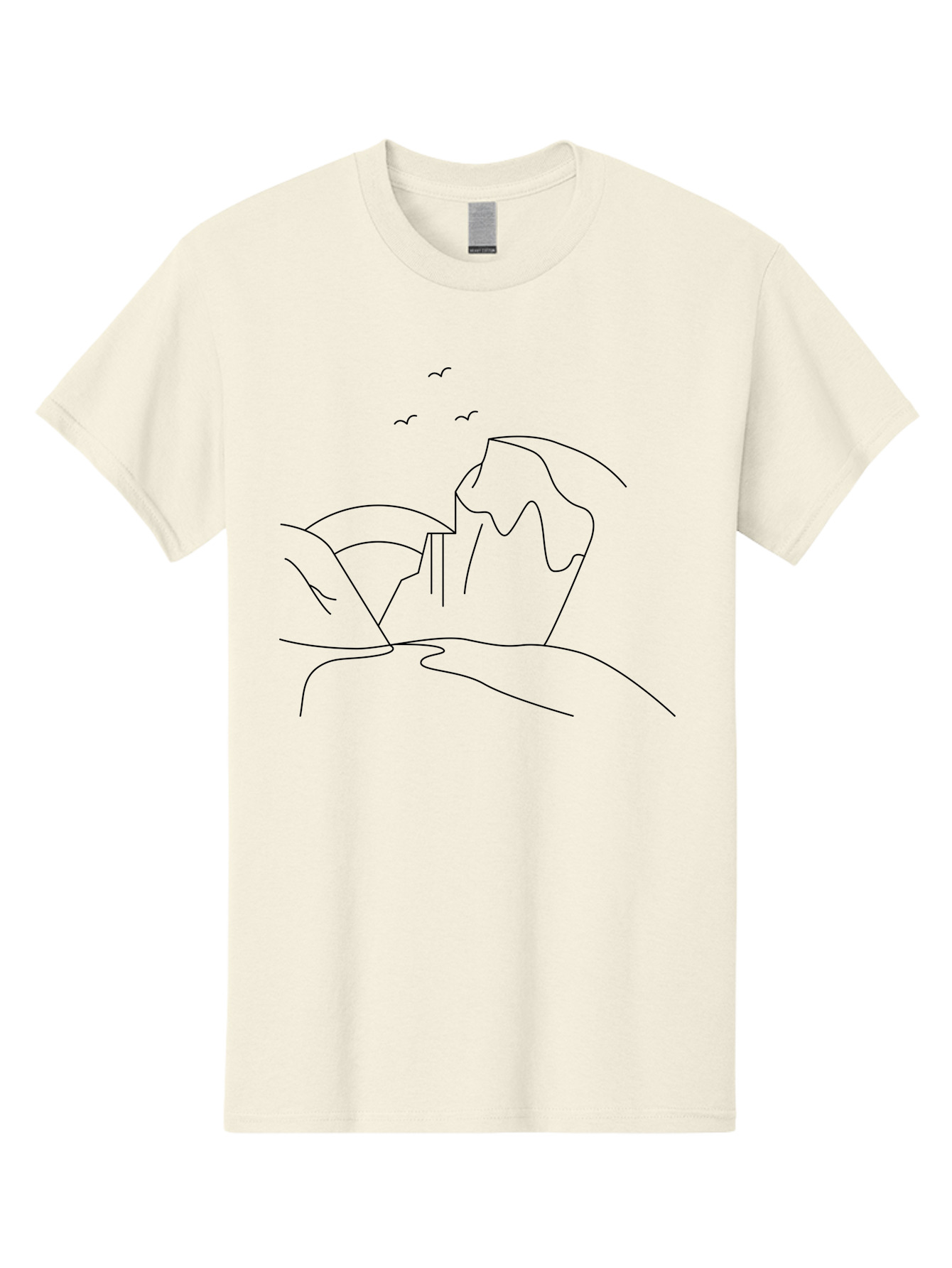 Simple-Cliff Men'S Graphic Tee, 100% Cotton, Comfortable Casual Summer Wear, Machine Washable, Cliffside Landscape, Minimalist Design, Birds In Flight, Scenic View, Natural Scenery, Simple Lines, Modern Art, Serene Atmosphere - Aaa204