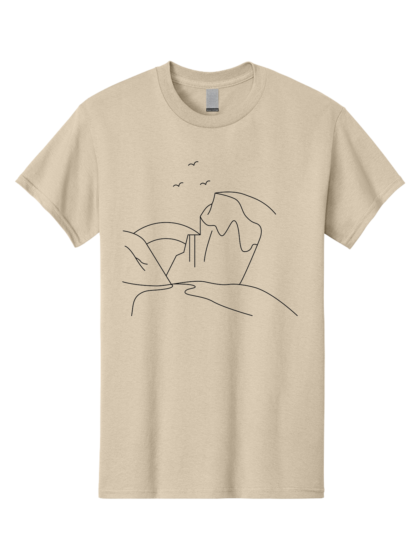 Simple-Cliff Men'S Graphic Tee, 100% Cotton, Comfortable Casual Summer Wear, Machine Washable, Cliffside Landscape, Minimalist Design, Birds In Flight, Scenic View, Natural Scenery, Simple Lines, Modern Art, Serene Atmosphere - Aaa204