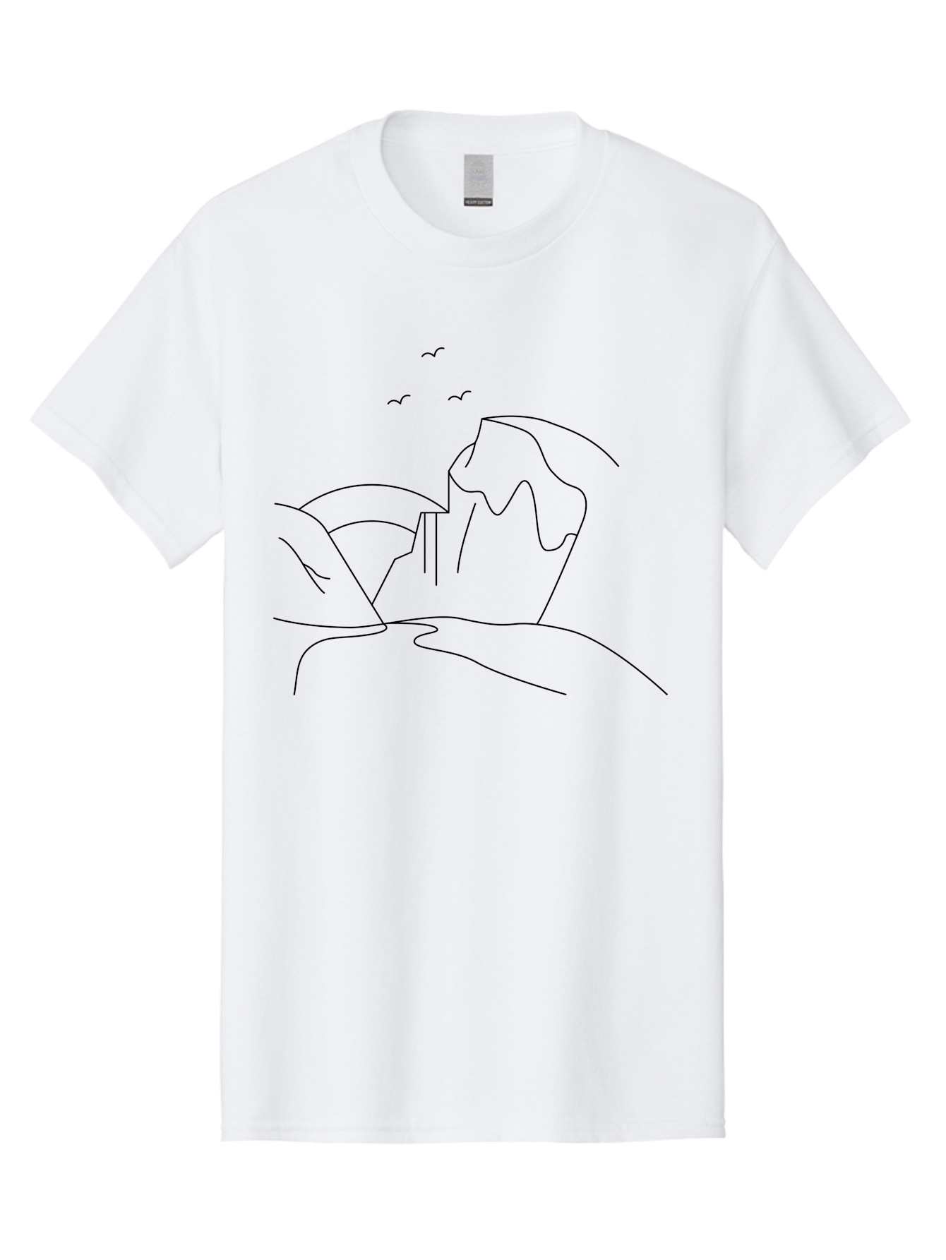 Simple-Cliff Men'S Graphic Tee, 100% Cotton, Comfortable Casual Summer Wear, Machine Washable, Cliffside Landscape, Minimalist Design, Birds In Flight, Scenic View, Natural Scenery, Simple Lines, Modern Art, Serene Atmosphere - Aaa204