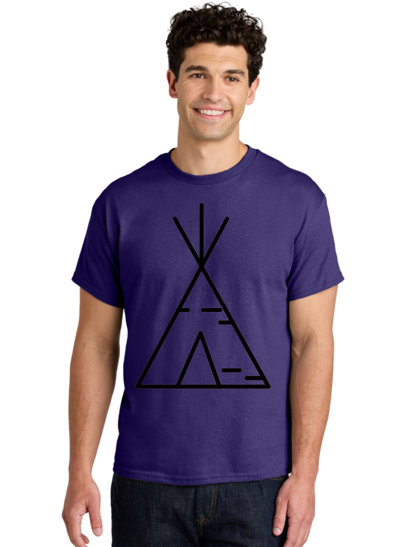 Tent-2 Men'S Graphic Tee, 100% Cotton, Comfortable Casual Summer Wear, Machine Washable, Teepee Icon, Camping Symbol, Minimalist Design, Tribal Inspiration, Simple Lines, Geometric Shape, Outdoor Adventure, Black Outline - Aaa212