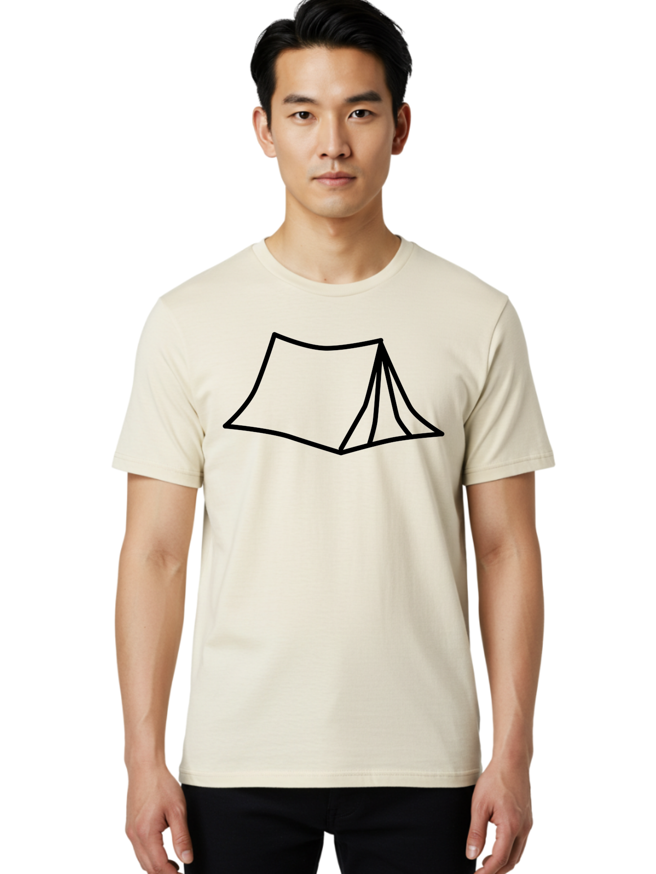 Tent-4 Men'S Graphic Tee, 100% Cotton, Comfortable Casual Summer Wear, Machine Washable, Simple Tent Illustration, Minimalist Design, Camping Symbol, Outdoor Adventure, Black Outline, Graphic Icon, Simple Shape - Aaa214