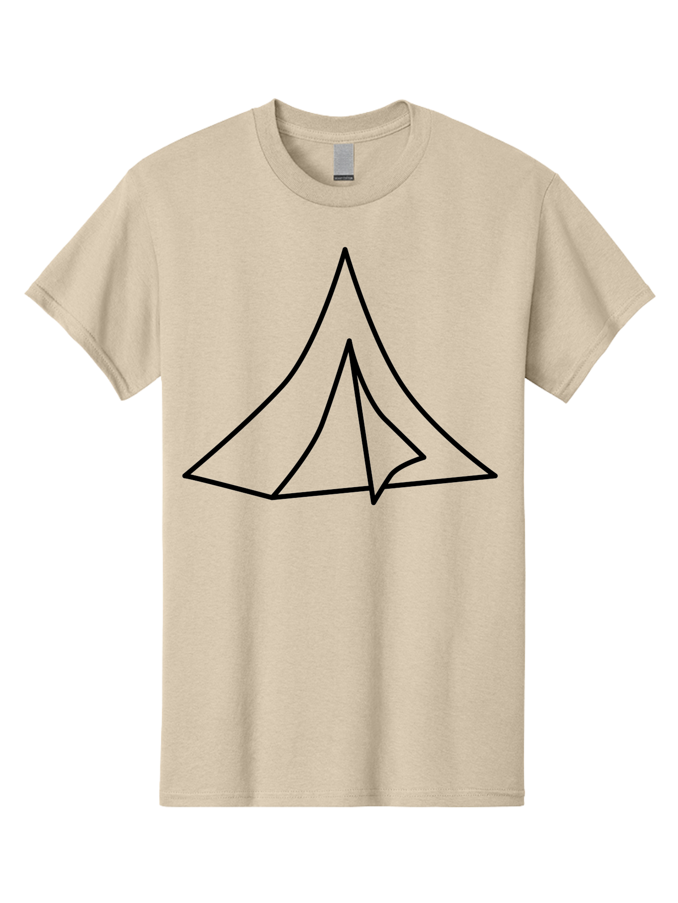 Tent Men'S Graphic Tee, 100% Cotton, Comfortable Casual Summer Wear, Machine Washable, Simple Tent Illustration, Camping Symbol, Minimalist Design, Black Outline, Geometric Shapes, Triangular Form, Outdoor Adventure - Aaa218