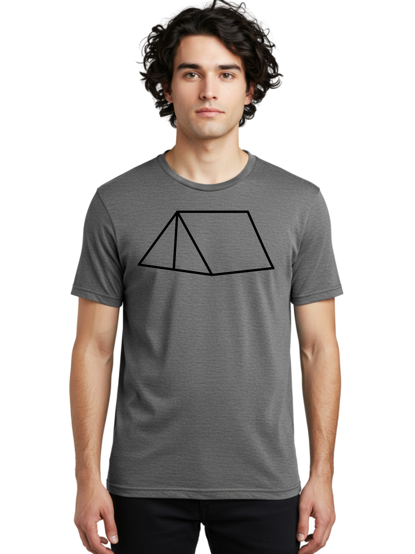 Triangular-Prism Men'S Graphic Tee, 100% Cotton, Comfortable Casual Summer Wear, Machine Washable, Geometric Shape, 3D Figure, Triangular Prism, Simple Design, Black Outline, Minimalist Art, Mathematical Concept, Educational Graphic - Aaa226