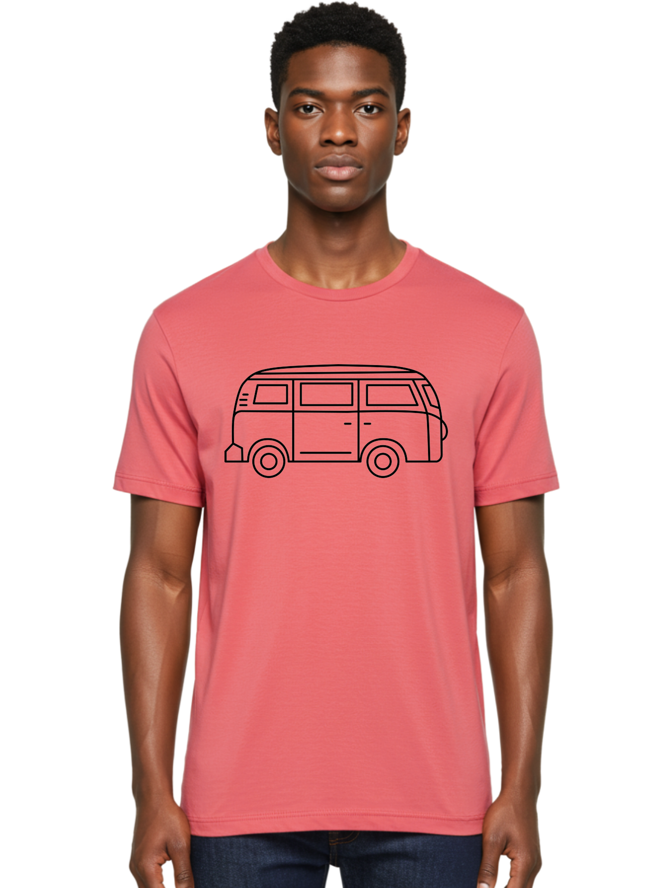 Vw-Bus Men'S Graphic Tee, 100% Cotton, Comfortable Casual Summer Wear, Machine Washable, Classic Vw Bus, Vintage Vehicle, Retro Van, Minimalist Design, Simple Illustration, Modern Graphic, Transportation Icon, Adventure Symbol, - Aaa228