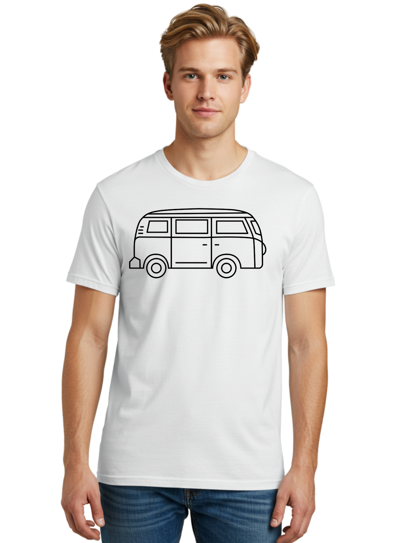 Vw-Bus Men'S Graphic Tee, 100% Cotton, Comfortable Casual Summer Wear, Machine Washable, Classic Vw Bus, Vintage Vehicle, Retro Van, Minimalist Design, Simple Illustration, Modern Graphic, Transportation Icon, Adventure Symbol, - Aaa228
