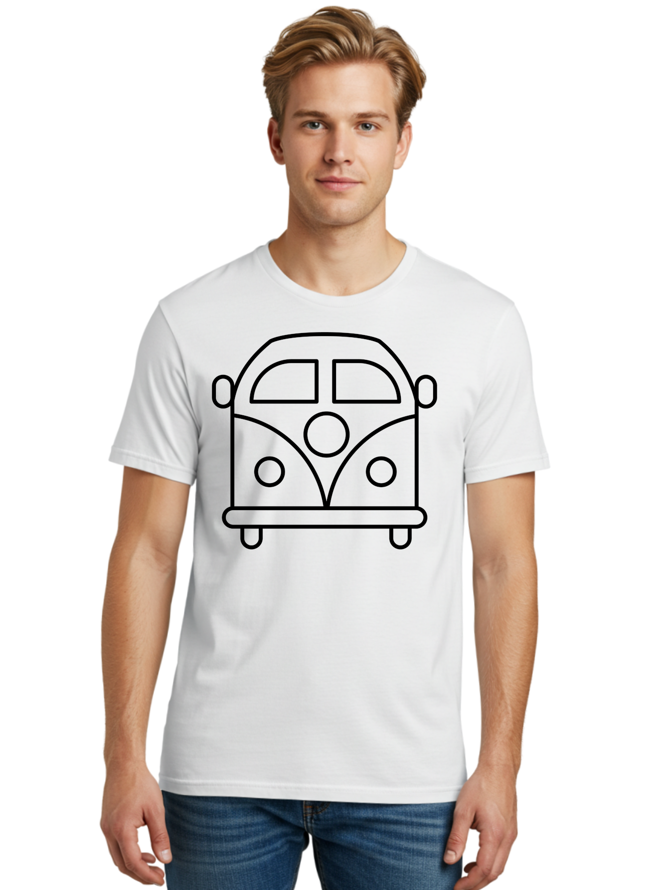 Vw-Van Men'S Graphic Tee, 100% Cotton, Comfortable Casual Summer Wear, Machine Washable, Volkswagen Bus, Retro Vehicle, Classic Car, Hippie Culture, Road Trip, Vintage Transportation, Minimalist Design, Simple Illustration - Aaa229