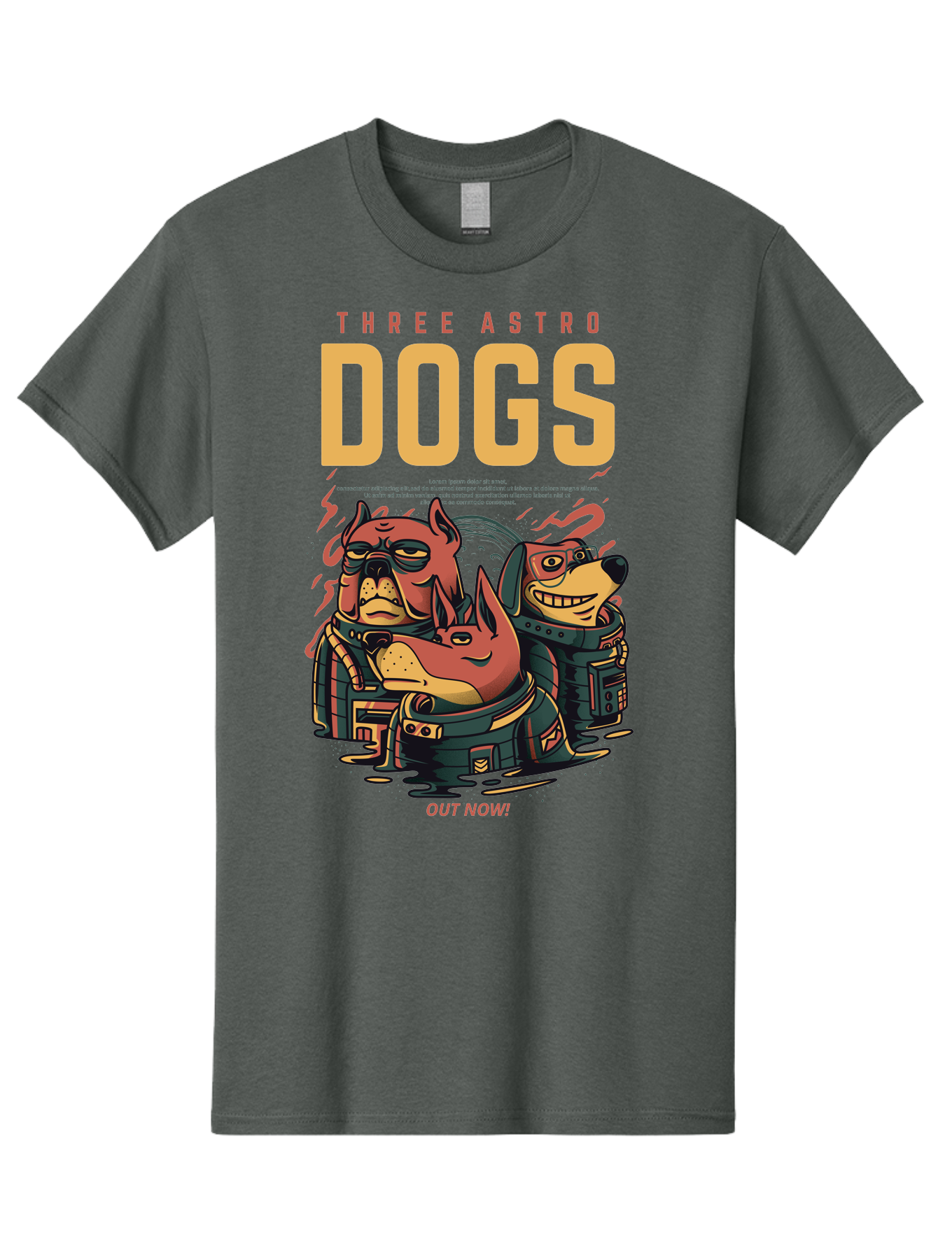 Three-Astronaut-Dogs Men'S Graphic Tee, 100% Cotton, Comfortable Casual Summer Wear, Machine Washable, Astronaut Dogs, Cartoon Characters, Space Adventure, Futuristic Artwork, Robotic Suits, Dog Illustrations, Retro-Futuristic Style, - Aaa231