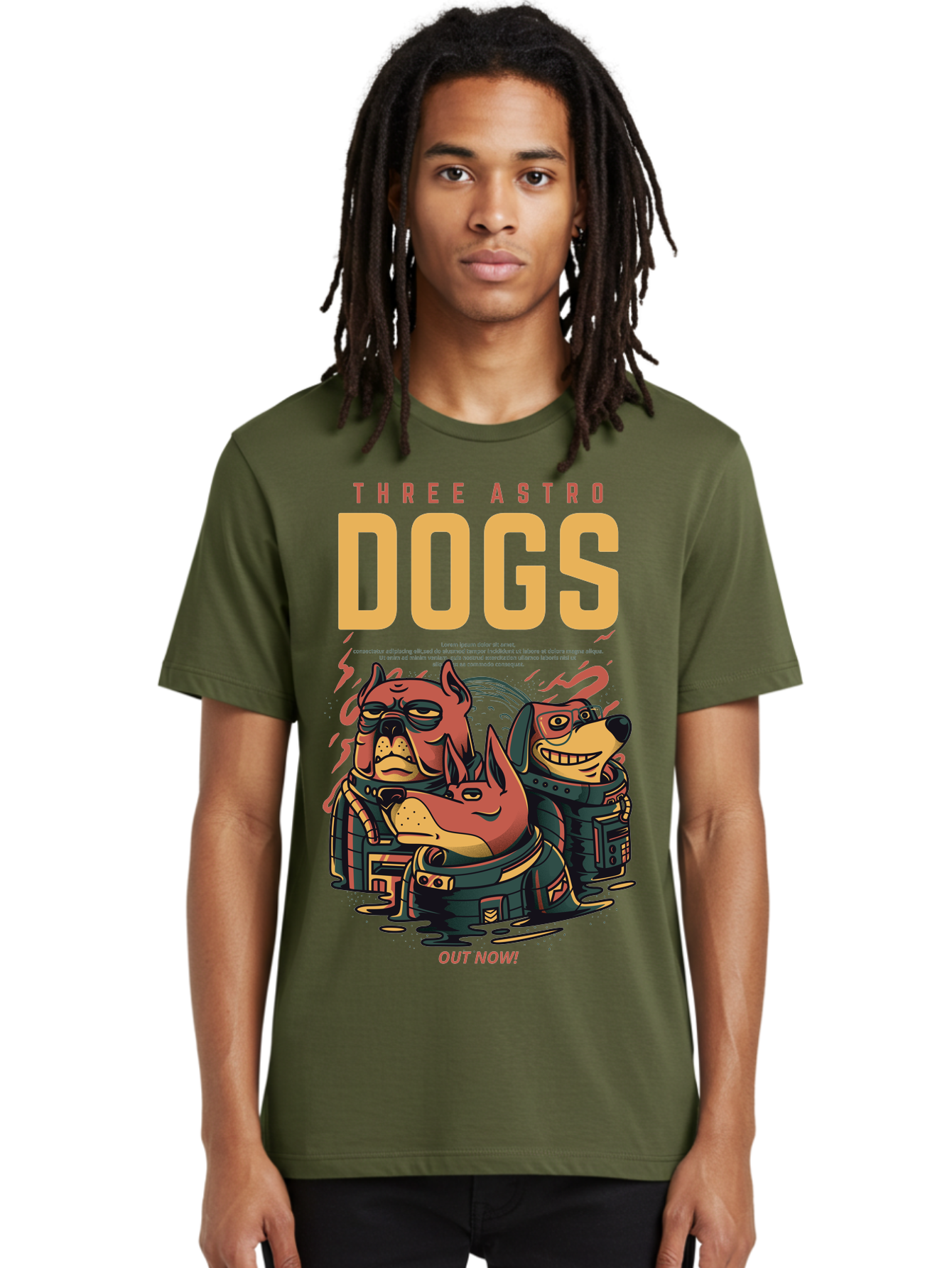 Three-Astronaut-Dogs Men'S Graphic Tee, 100% Cotton, Comfortable Casual Summer Wear, Machine Washable, Astronaut Dogs, Cartoon Characters, Space Adventure, Futuristic Artwork, Robotic Suits, Dog Illustrations, Retro-Futuristic Style, - Aaa231