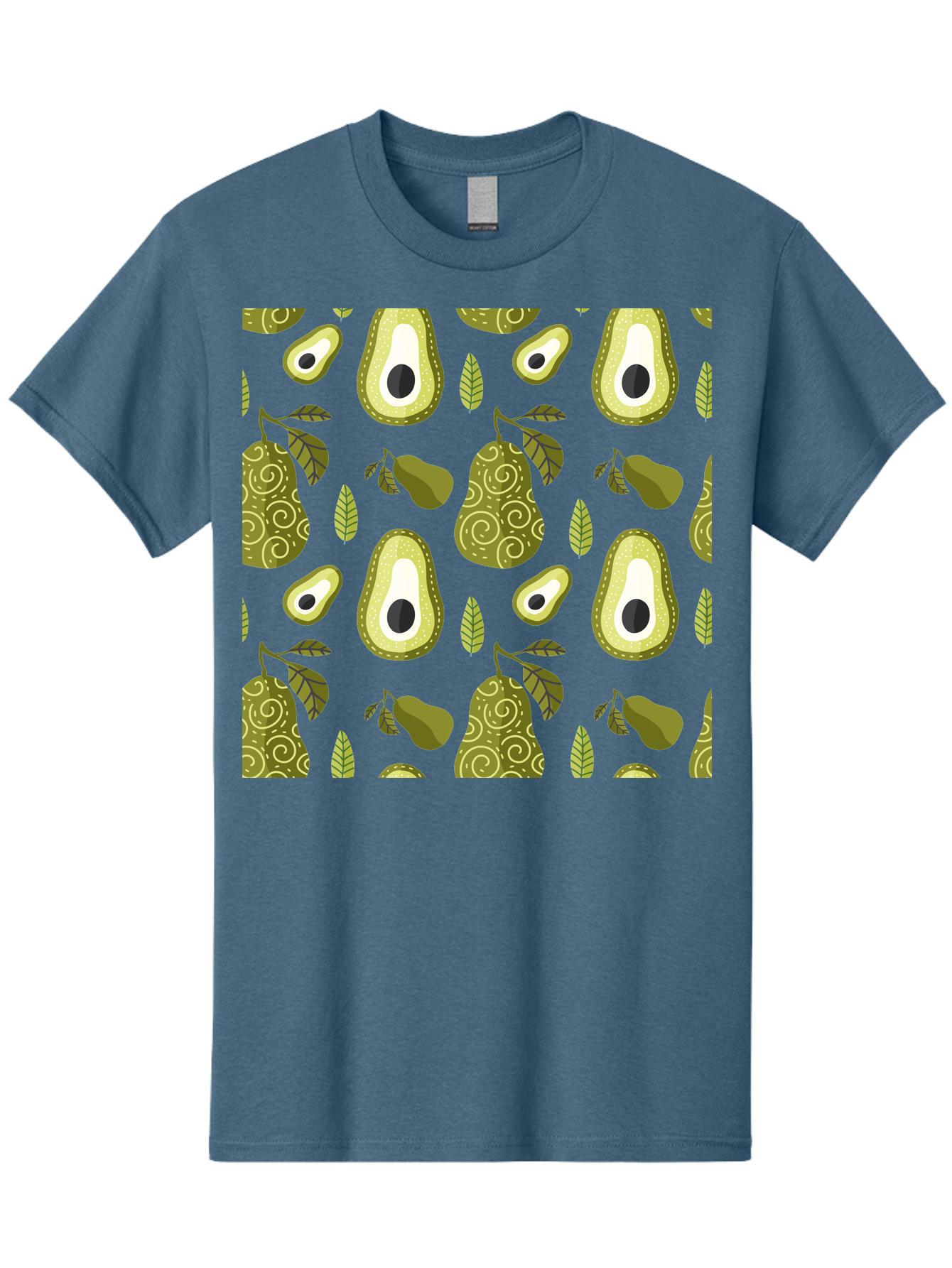 Avocado-Pattern Men'S Graphic Tee, 100% Cotton, Comfortable Casual Summer Wear, Machine Washable, Avocado Pattern, Half Avocados, Whole Avocados, Leaves, Swirls, Food Illustration, Healthy Eating, Organic Produce, Kitchen Decor, - Aaa232