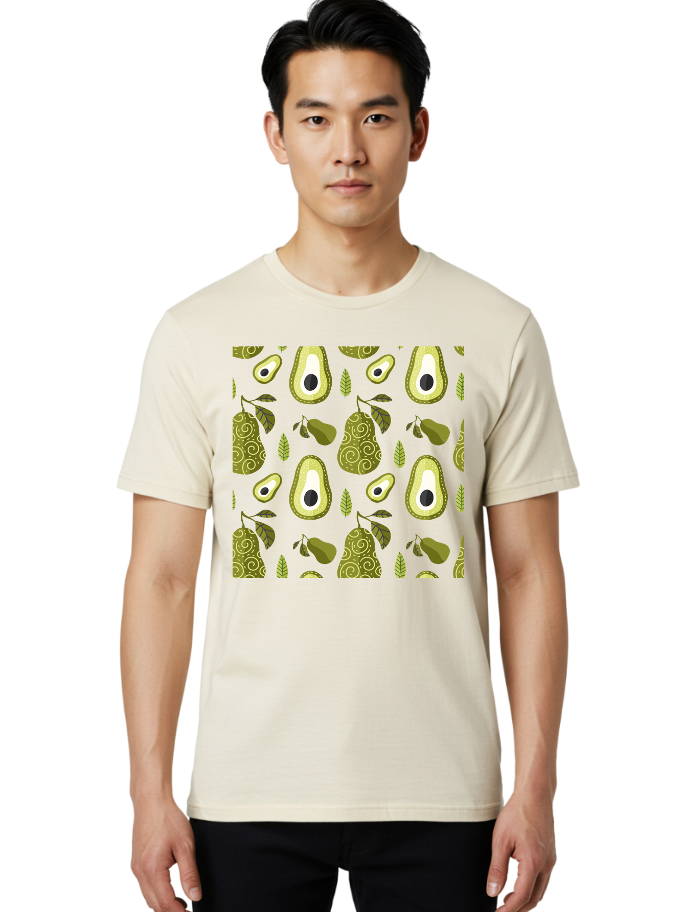 Avocado-Pattern Men'S Graphic Tee, 100% Cotton, Comfortable Casual Summer Wear, Machine Washable, Avocado Pattern, Half Avocados, Whole Avocados, Leaves, Swirls, Food Illustration, Healthy Eating, Organic Produce, Kitchen Decor, - Aaa232