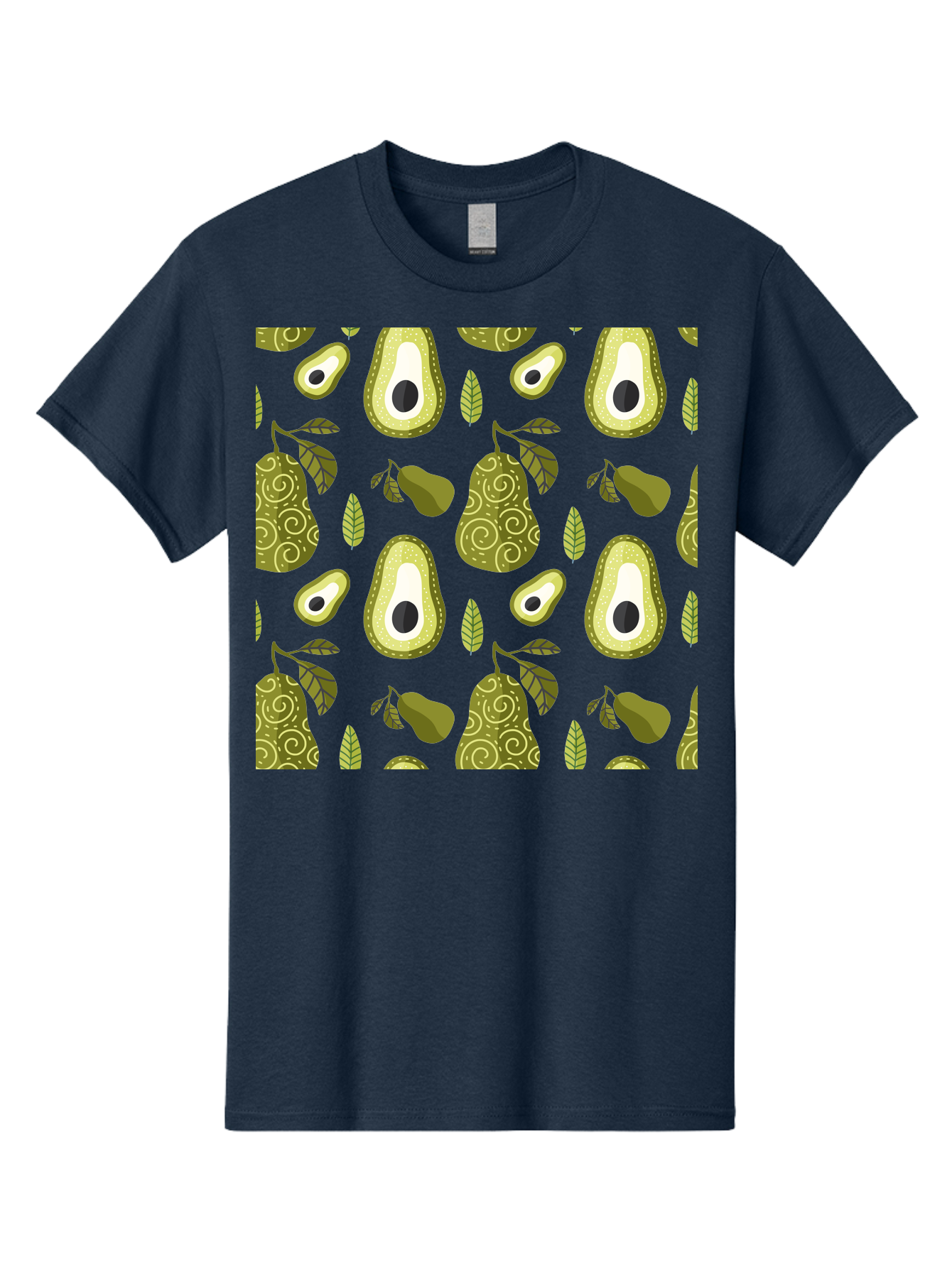 Avocado-Pattern Men'S Graphic Tee, 100% Cotton, Comfortable Casual Summer Wear, Machine Washable, Avocado Pattern, Half Avocados, Whole Avocados, Leaves, Swirls, Food Illustration, Healthy Eating, Organic Produce, Kitchen Decor, - Aaa232