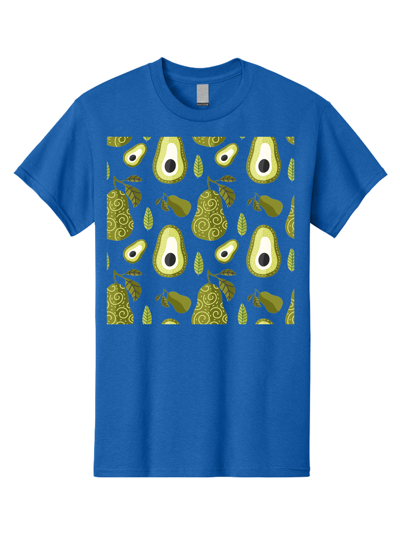 Avocado-Pattern Men'S Graphic Tee, 100% Cotton, Comfortable Casual Summer Wear, Machine Washable, Avocado Pattern, Half Avocados, Whole Avocados, Leaves, Swirls, Food Illustration, Healthy Eating, Organic Produce, Kitchen Decor, - Aaa232