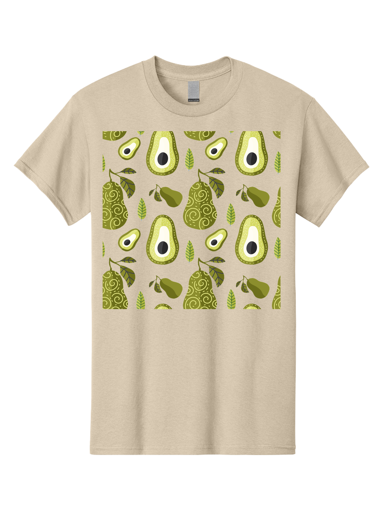 Avocado-Pattern Men'S Graphic Tee, 100% Cotton, Comfortable Casual Summer Wear, Machine Washable, Avocado Pattern, Half Avocados, Whole Avocados, Leaves, Swirls, Food Illustration, Healthy Eating, Organic Produce, Kitchen Decor, - Aaa232