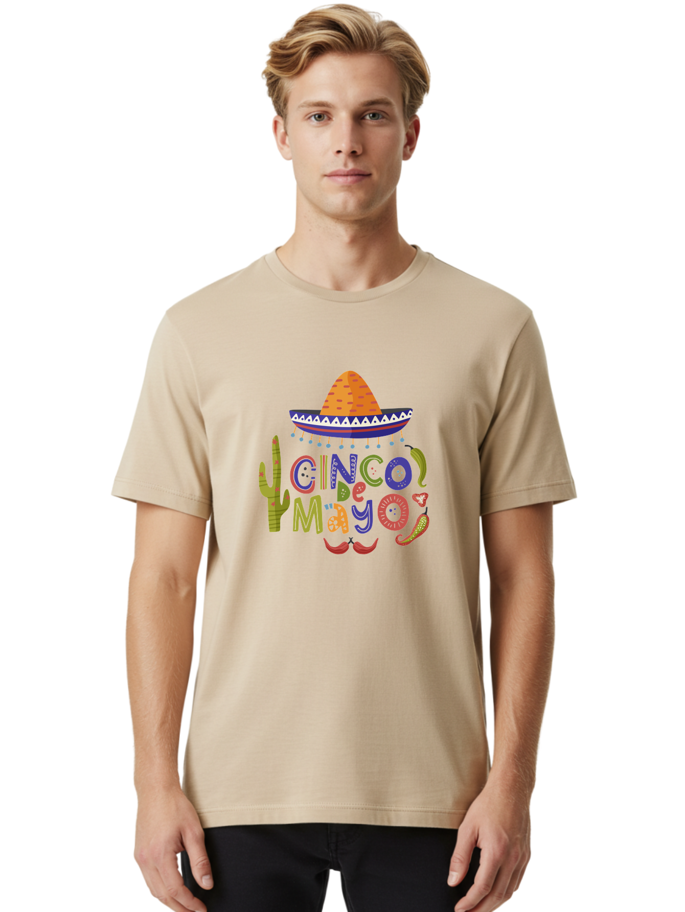 Cinco-De-Mayo-1 Men'S Graphic Tee, 100% Cotton, Comfortable Casual Summer Wear, Machine Washable, Cinco De Mayo, Sombrero, Chili Peppers, Cactus, Festive Design, Vibrant Colors, Mexican Heritage, Cultural Celebration, Fiesta Theme, - Aaa233