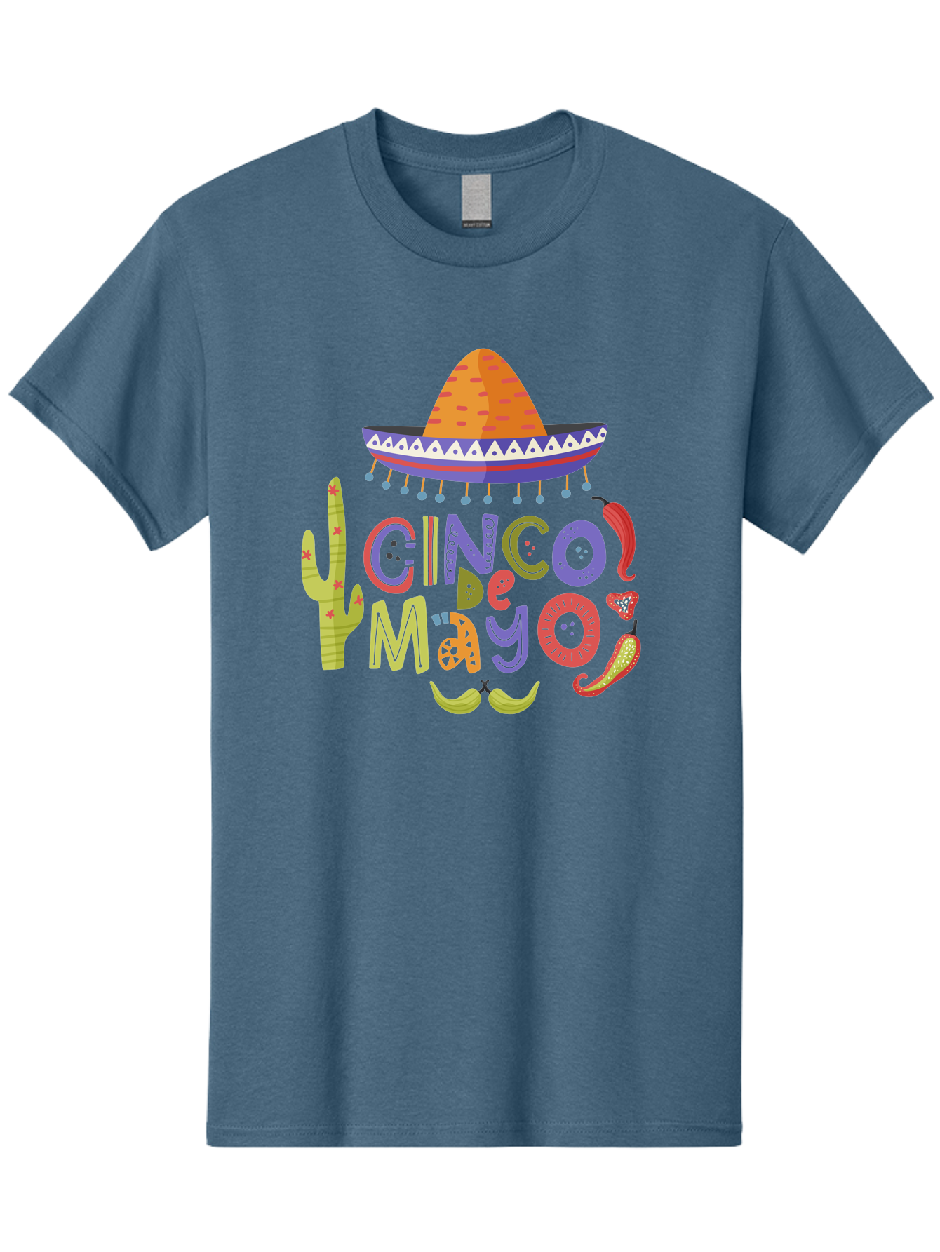 Cinco-De-Mayo-2 Men'S Graphic Tee, 100% Cotton, Comfortable Casual Summer Wear, Machine Washable, Cinco De Mayo, Mexican Holiday, Festive Celebration, Colorful Sombrero, Cactus, Chili Peppers, Vibrant Colors, Fiesta Theme, Party Decoration, - Aaa234