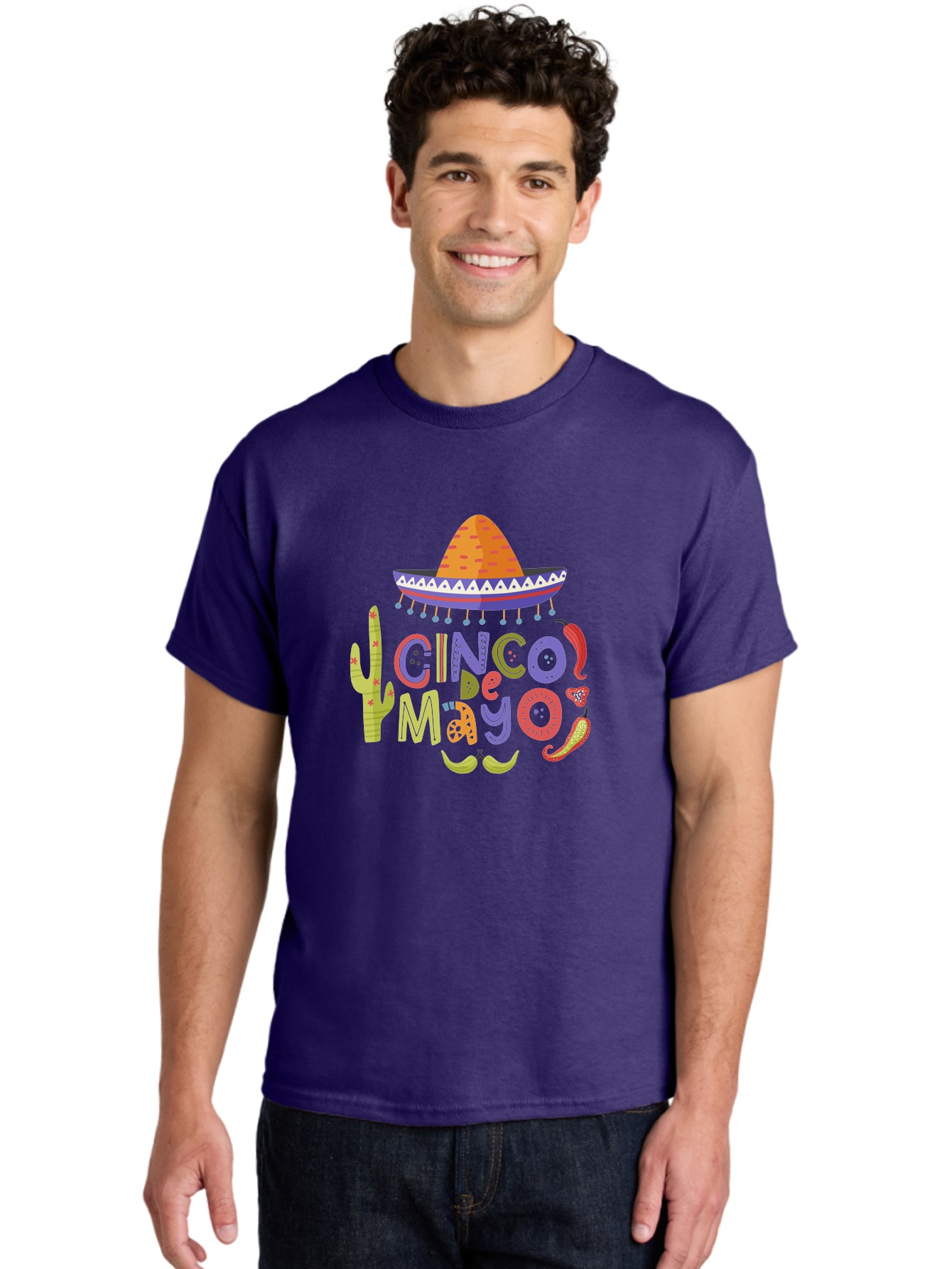 Cinco-De-Mayo-2 Men'S Graphic Tee, 100% Cotton, Comfortable Casual Summer Wear, Machine Washable, Cinco De Mayo, Mexican Holiday, Festive Celebration, Colorful Sombrero, Cactus, Chili Peppers, Vibrant Colors, Fiesta Theme, Party Decoration, - Aaa234